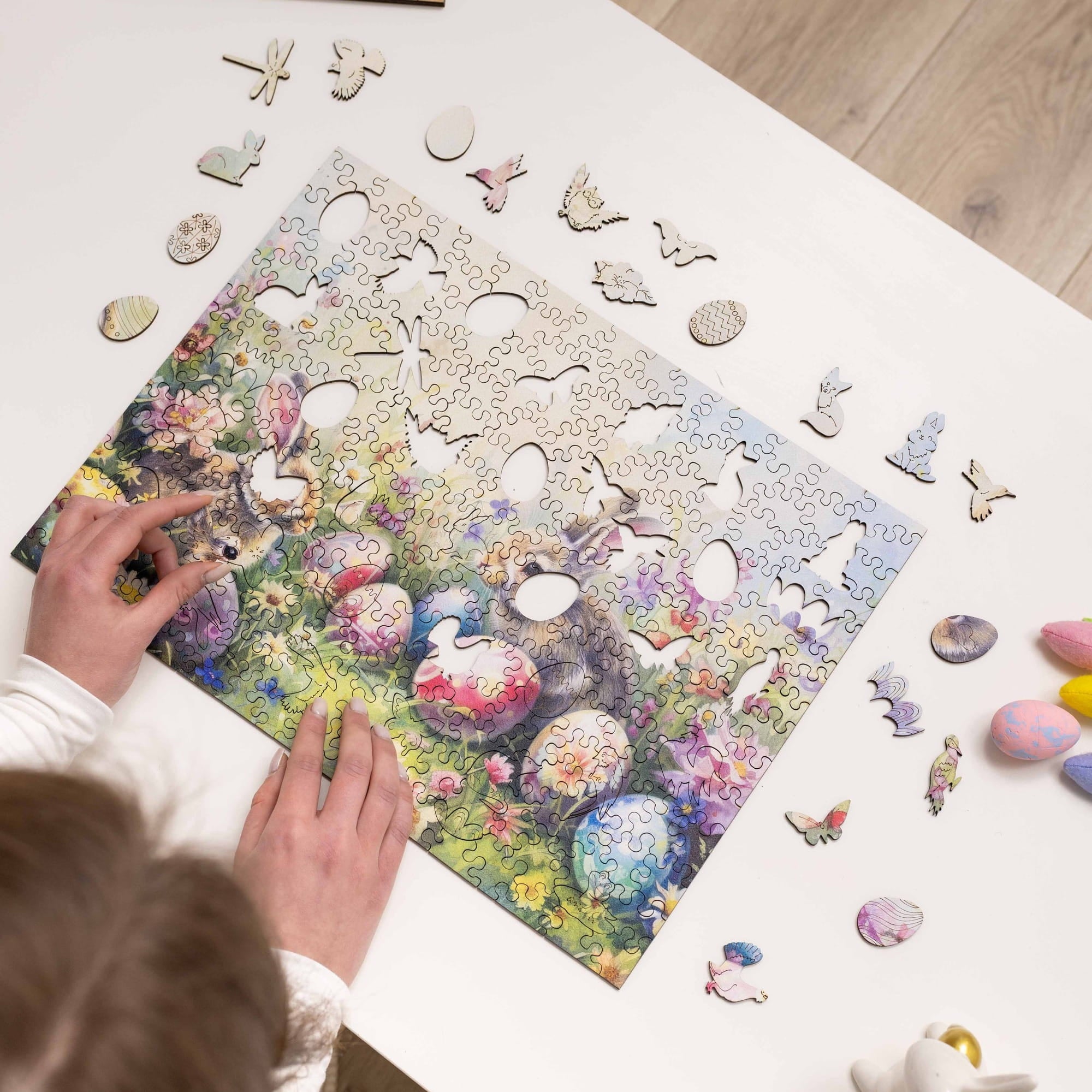 Wooden Easter Puzzle - Spring Bunny with Tulips - Woods Story