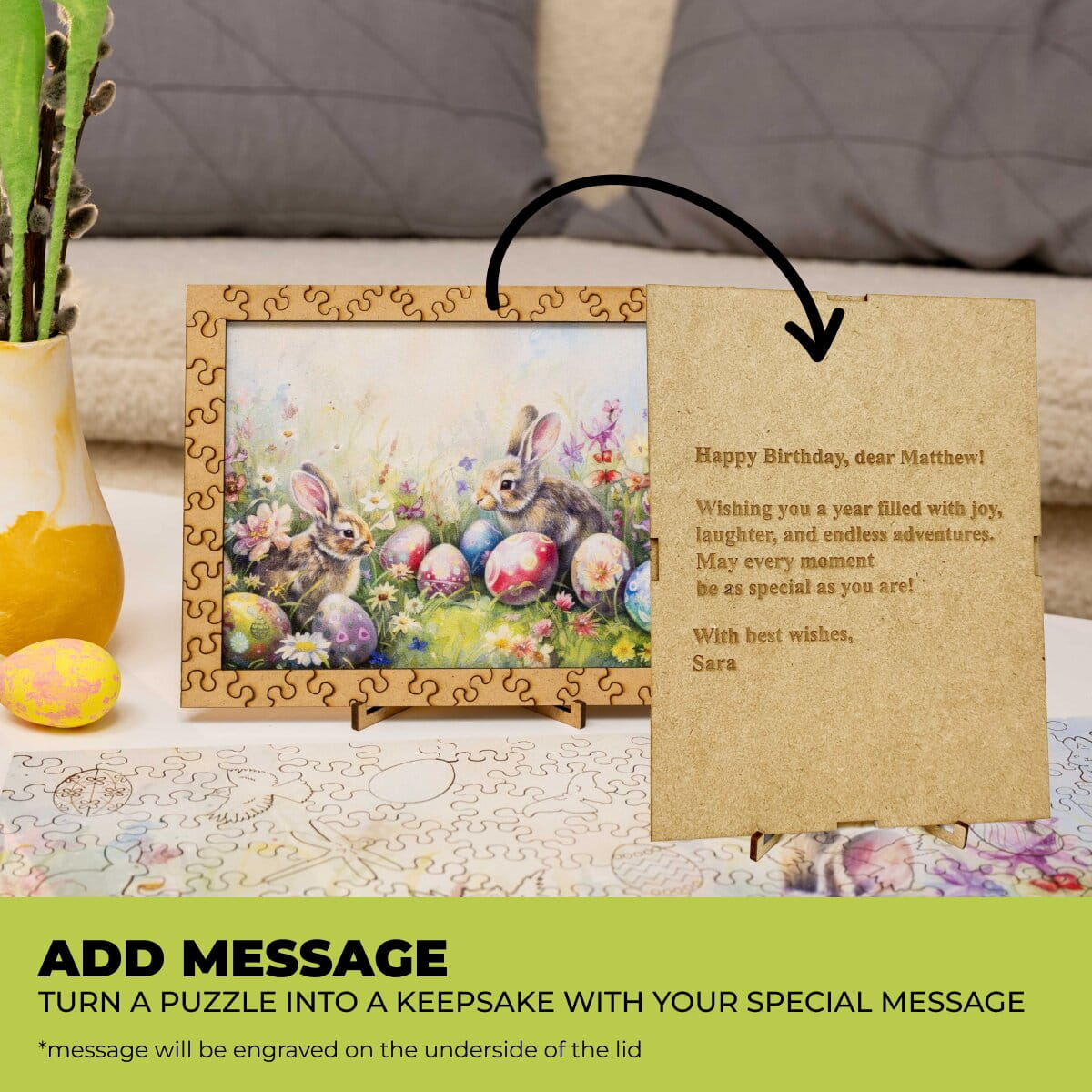 Wooden Easter Puzzle - Spring Bunny with Tulips - Woods Story