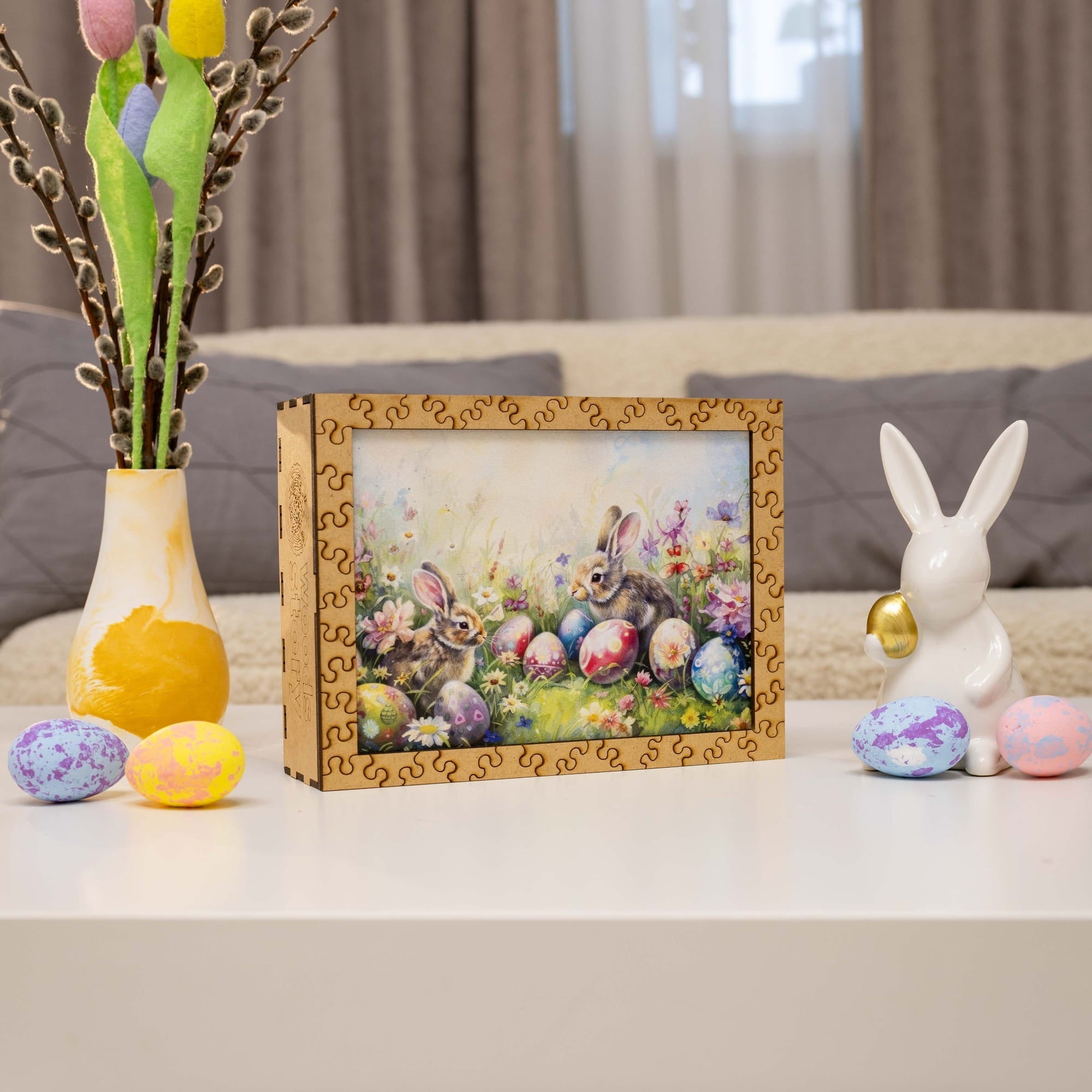 Wooden Easter Puzzle - Spring Bunny with Tulips - Woods Story