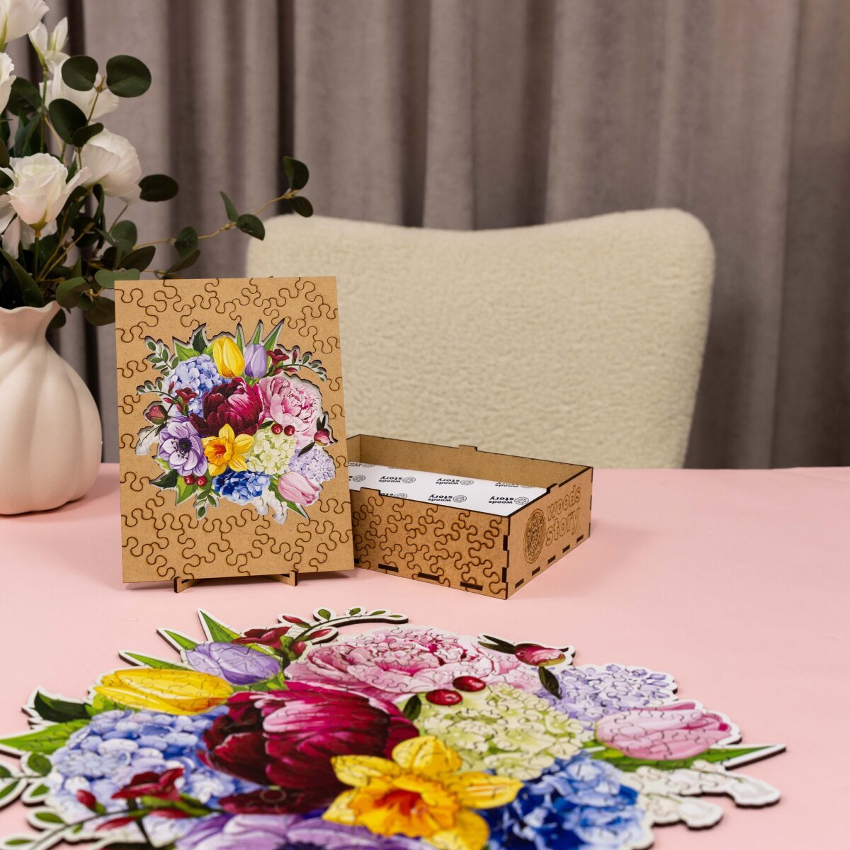Wooden Flower - Shaped Puzzle - Peonies - Woods Story