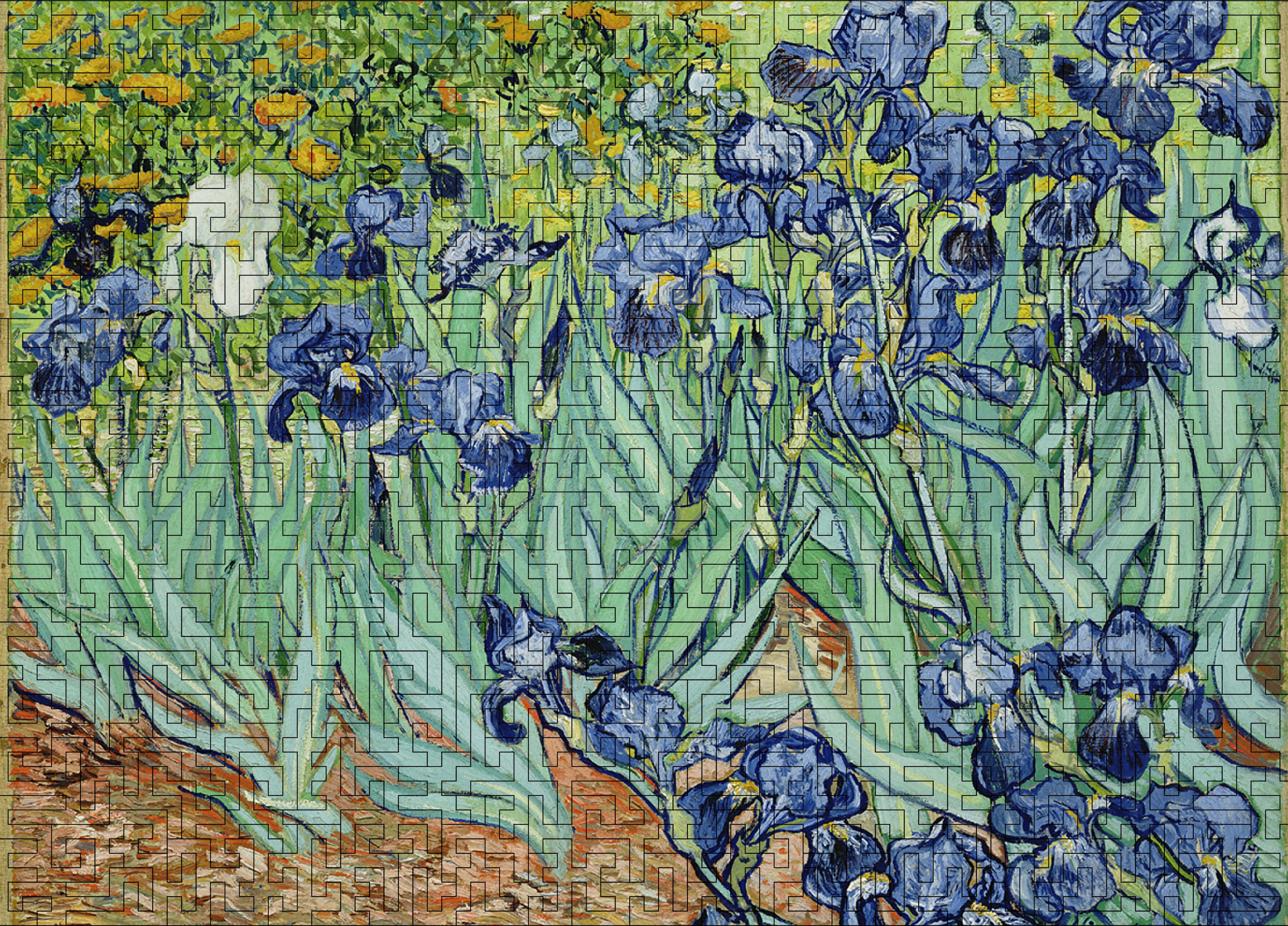Wooden jigsaw maze puzzle Irises (Vincent Van Gogh) - Woods Story