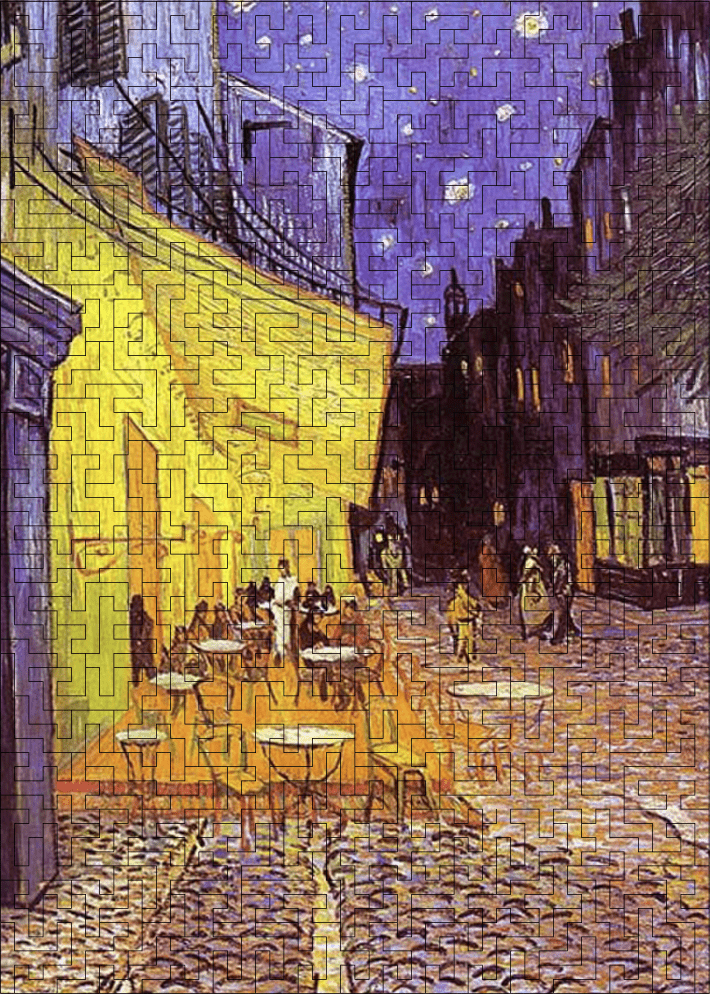 Wooden jigsaw maze puzzle Night Café Terrace (Vincent van Gogh) - Woods Story