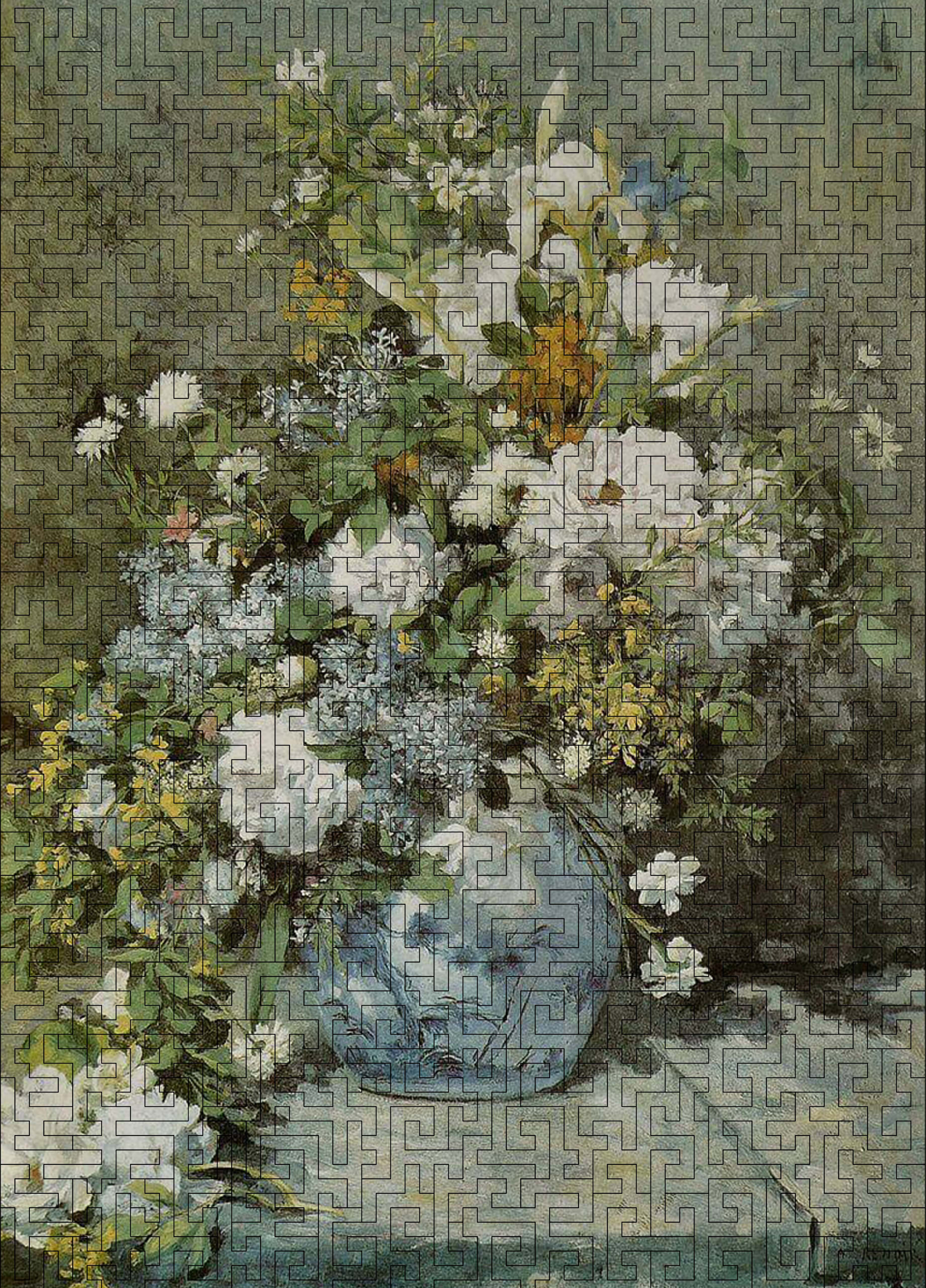 Wooden jigsaw maze puzzle Spring Bouquet (Renoir) - Woods Story