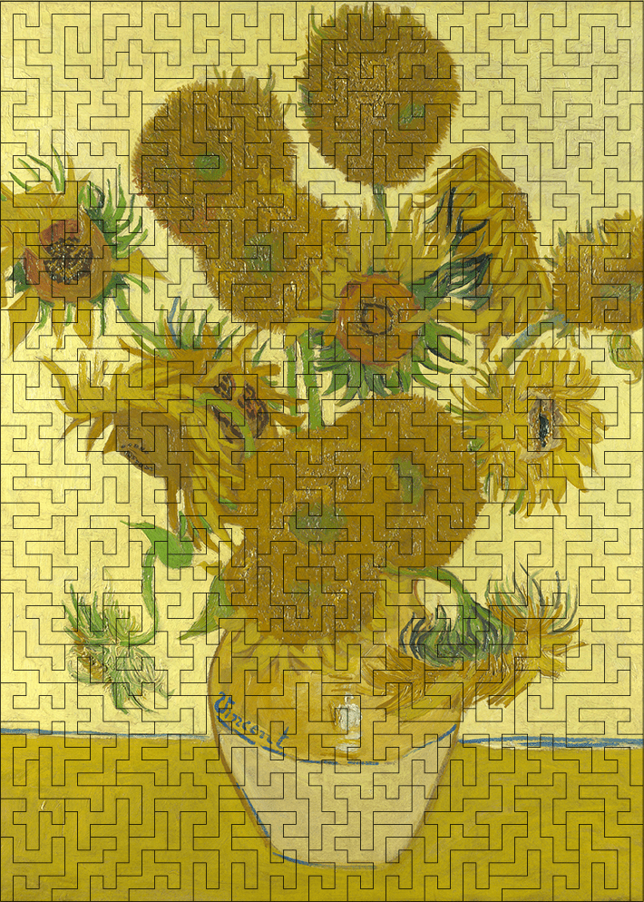 Wooden jigsaw maze puzzle Sunflowers (Vincent van Gogh) - Woods Story