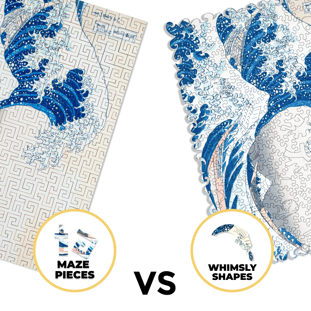 Wooden jigsaw maze puzzle The Great Wave Off Kanagawa (Hokusai) - Woods Story