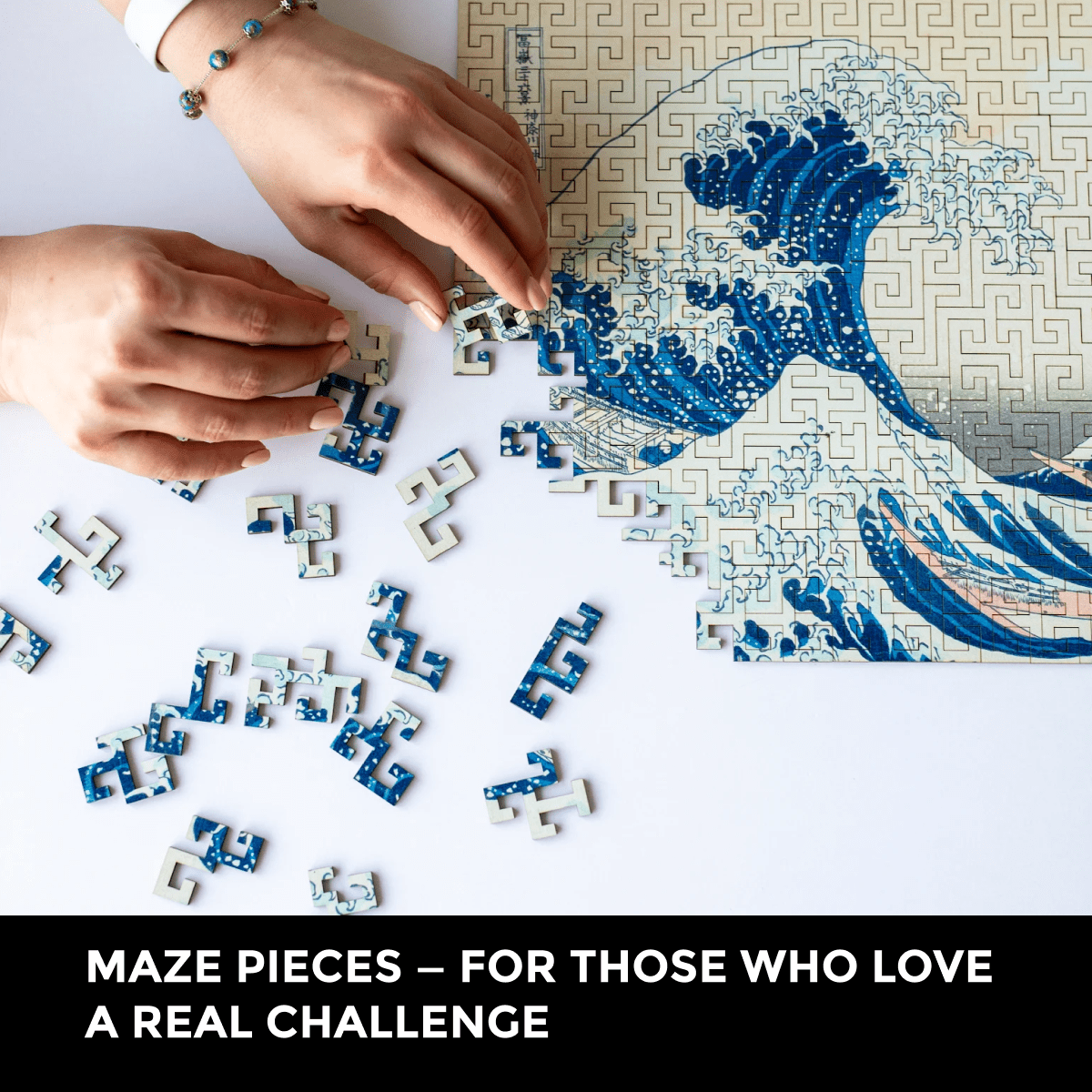 Wooden jigsaw maze puzzle The Great Wave Off Kanagawa (Hokusai) - Woods Story