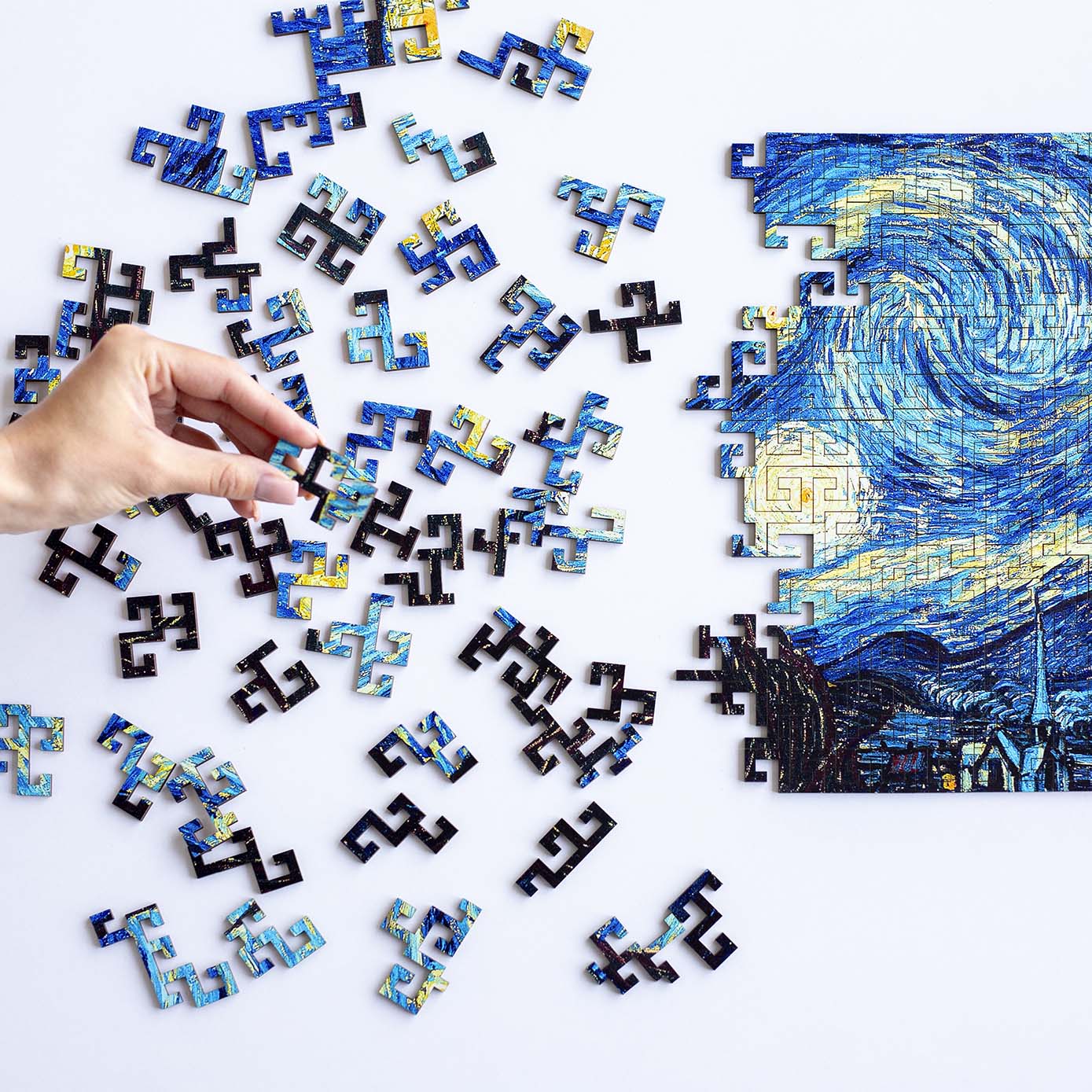 Wooden jigsaw maze puzzle The Starry Night (Vincent van Gogh) - Woods Story