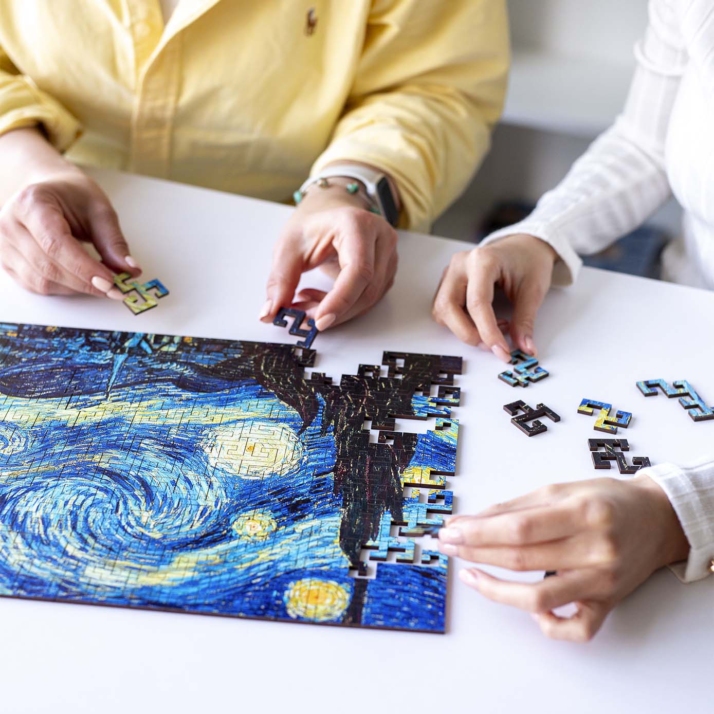 Wooden jigsaw maze puzzle The Starry Night (Vincent van Gogh) - Woods Story