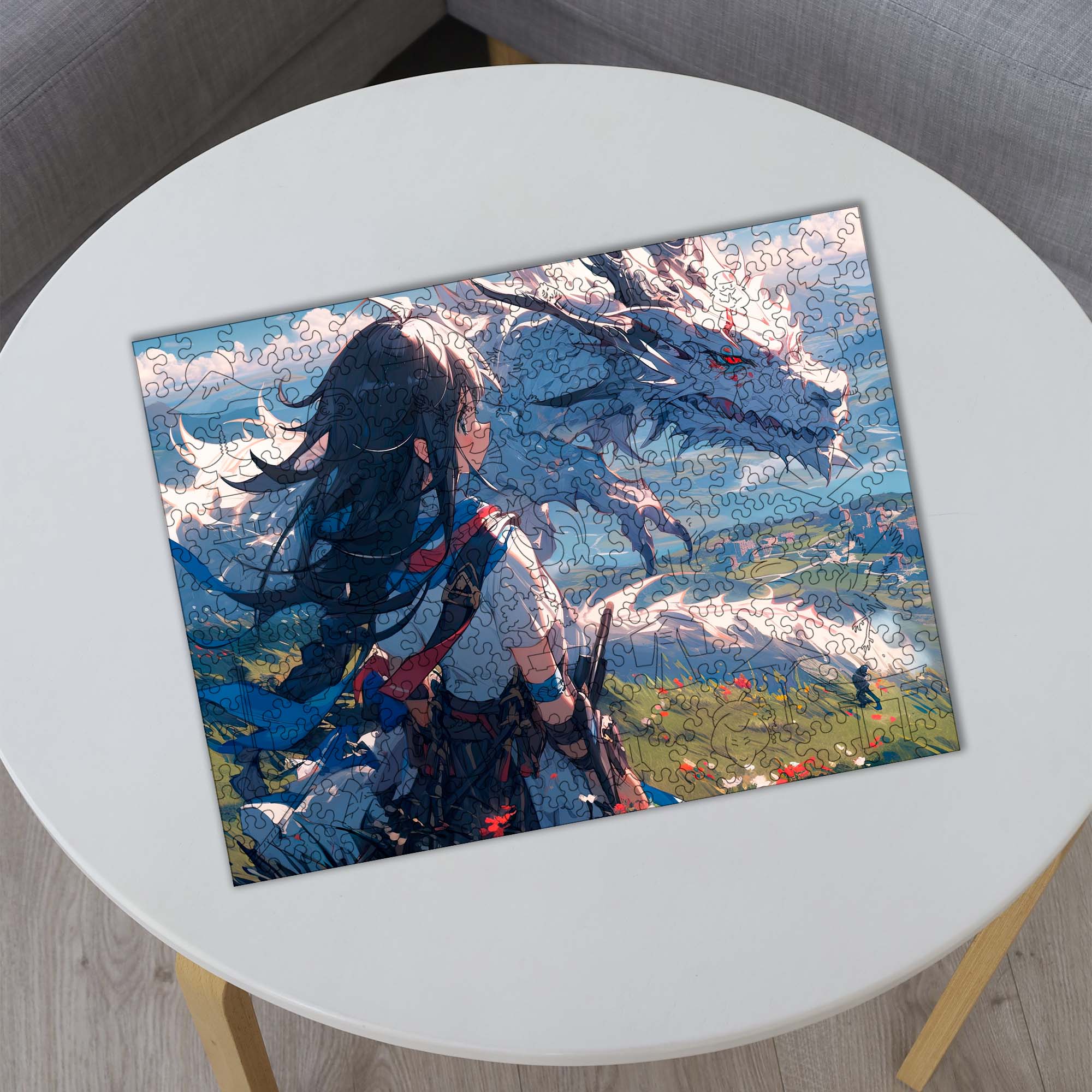 Wooden Jigsaw Puzzle Anime Fantasy with Flowers - Woods Story