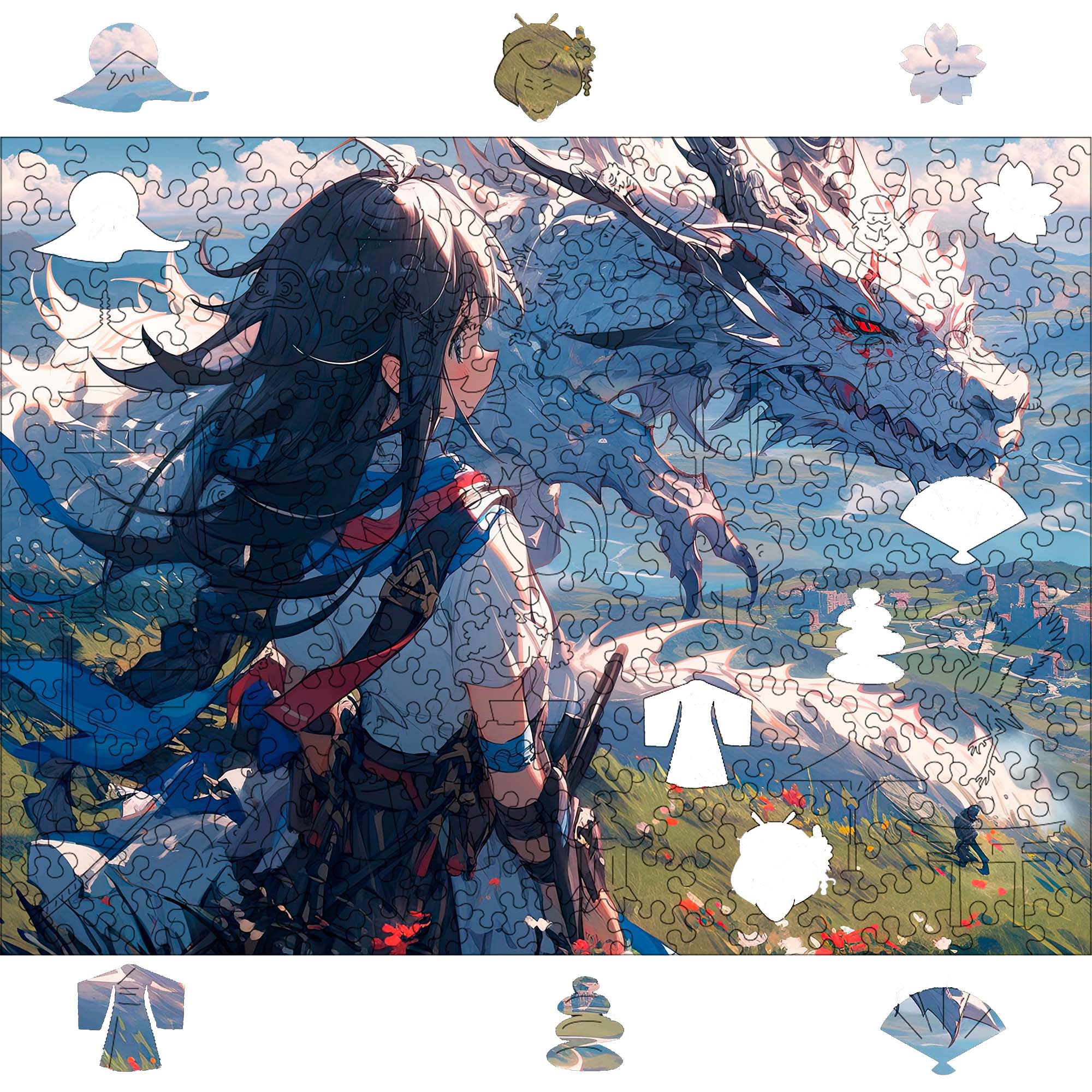 Wooden Jigsaw Puzzle Anime Fantasy with Flowers - Woods Story