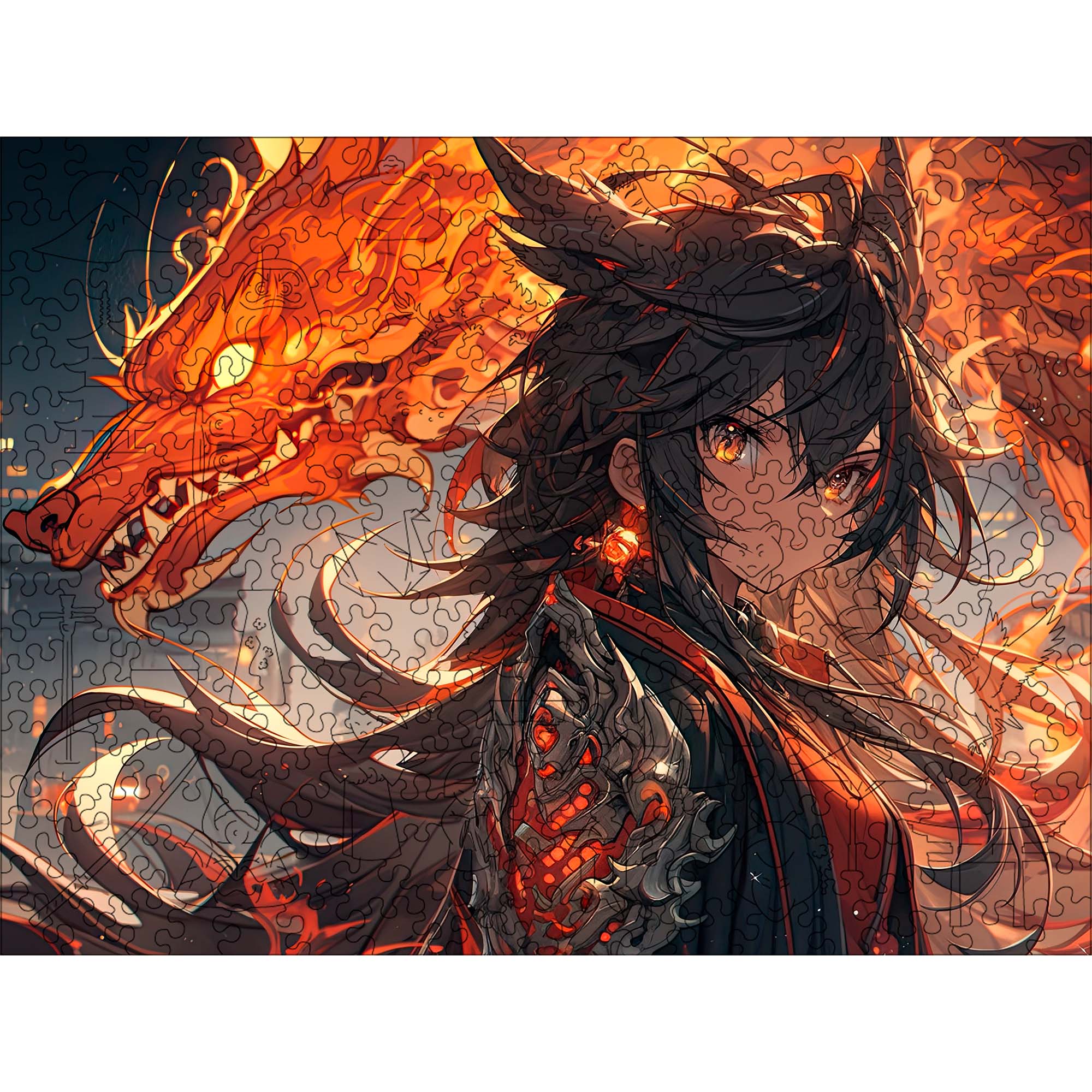 Wooden Jigsaw Puzzle Anime Fire Dragon Warrior - Woods Story