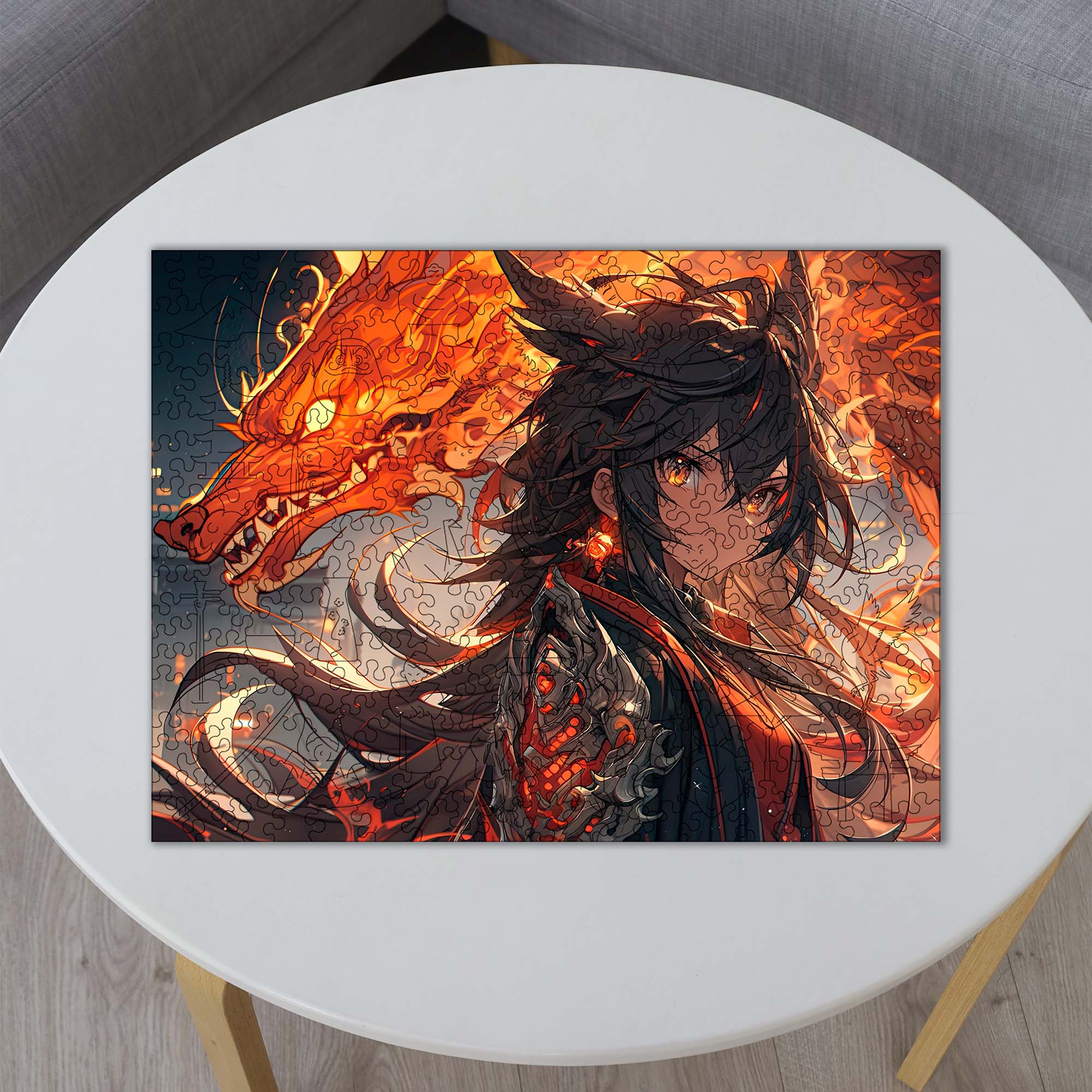 Wooden Jigsaw Puzzle Anime Fire Dragon Warrior - Woods Story