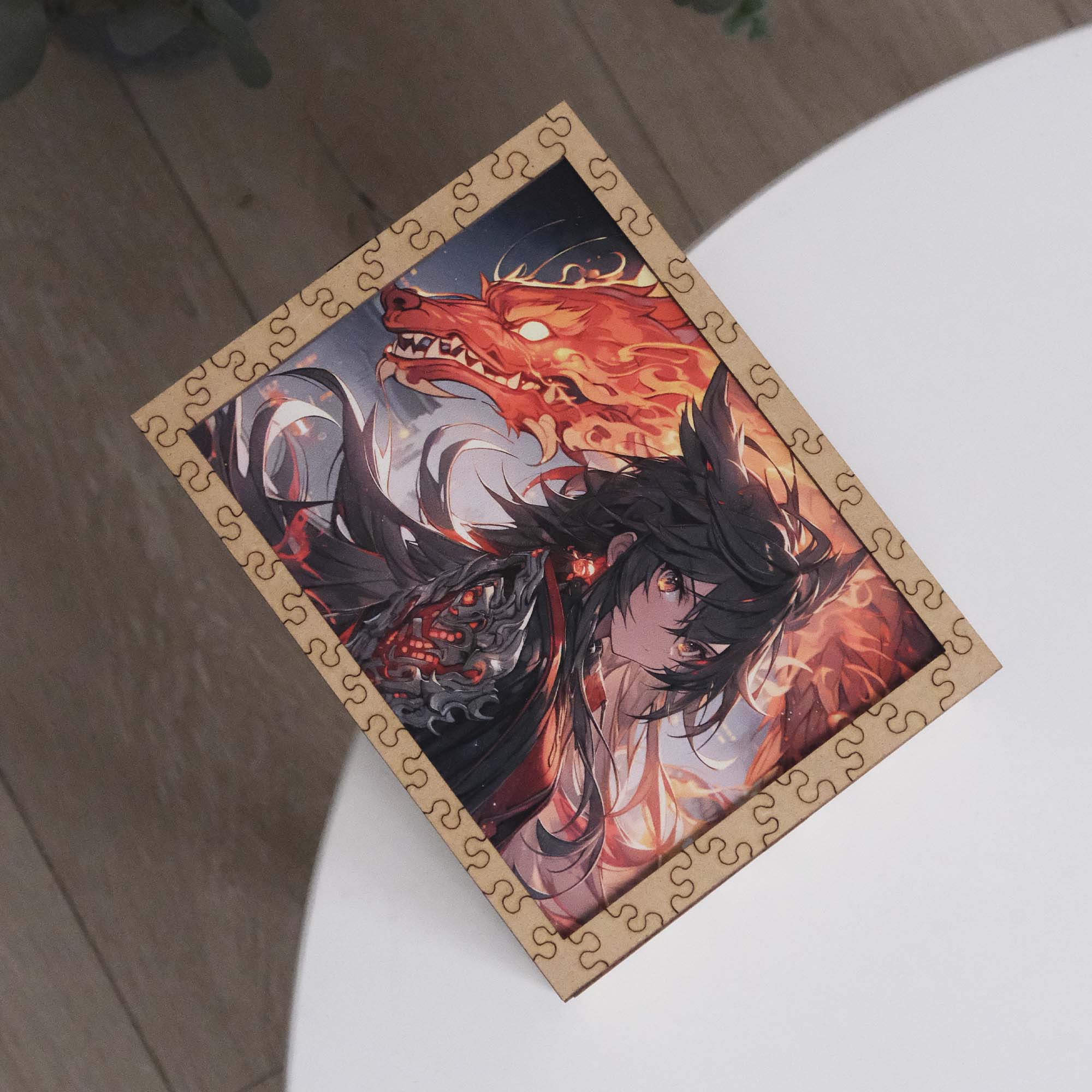 Wooden Jigsaw Puzzle Anime Fire Dragon Warrior - Woods Story
