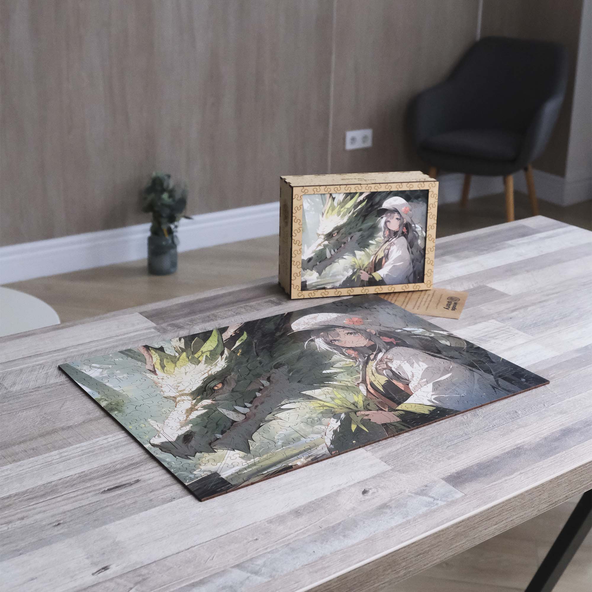 Wooden Jigsaw Puzzle Anime Green Dragon Girl - Woods Story
