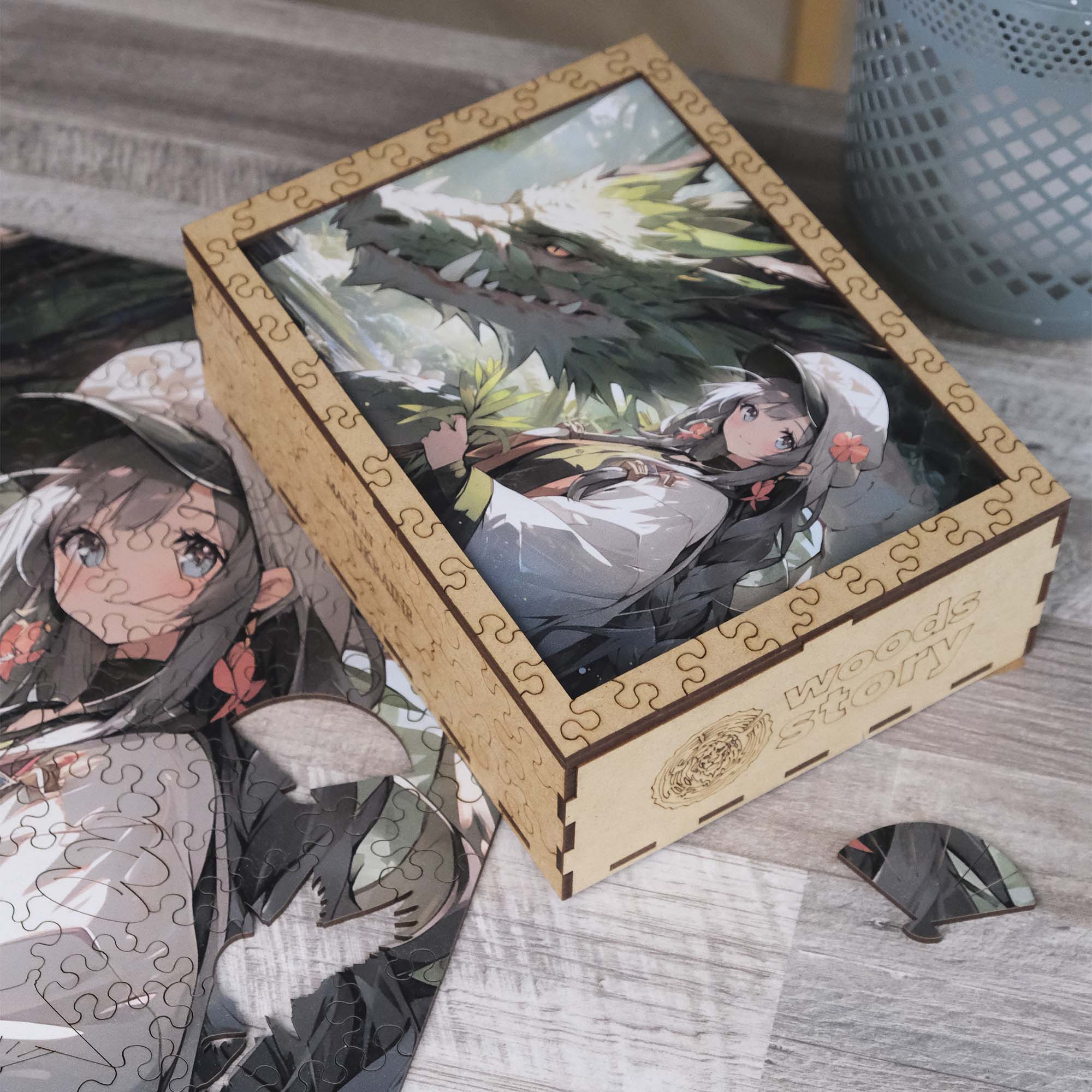 Wooden Jigsaw Puzzle Anime Green Dragon Girl - Woods Story