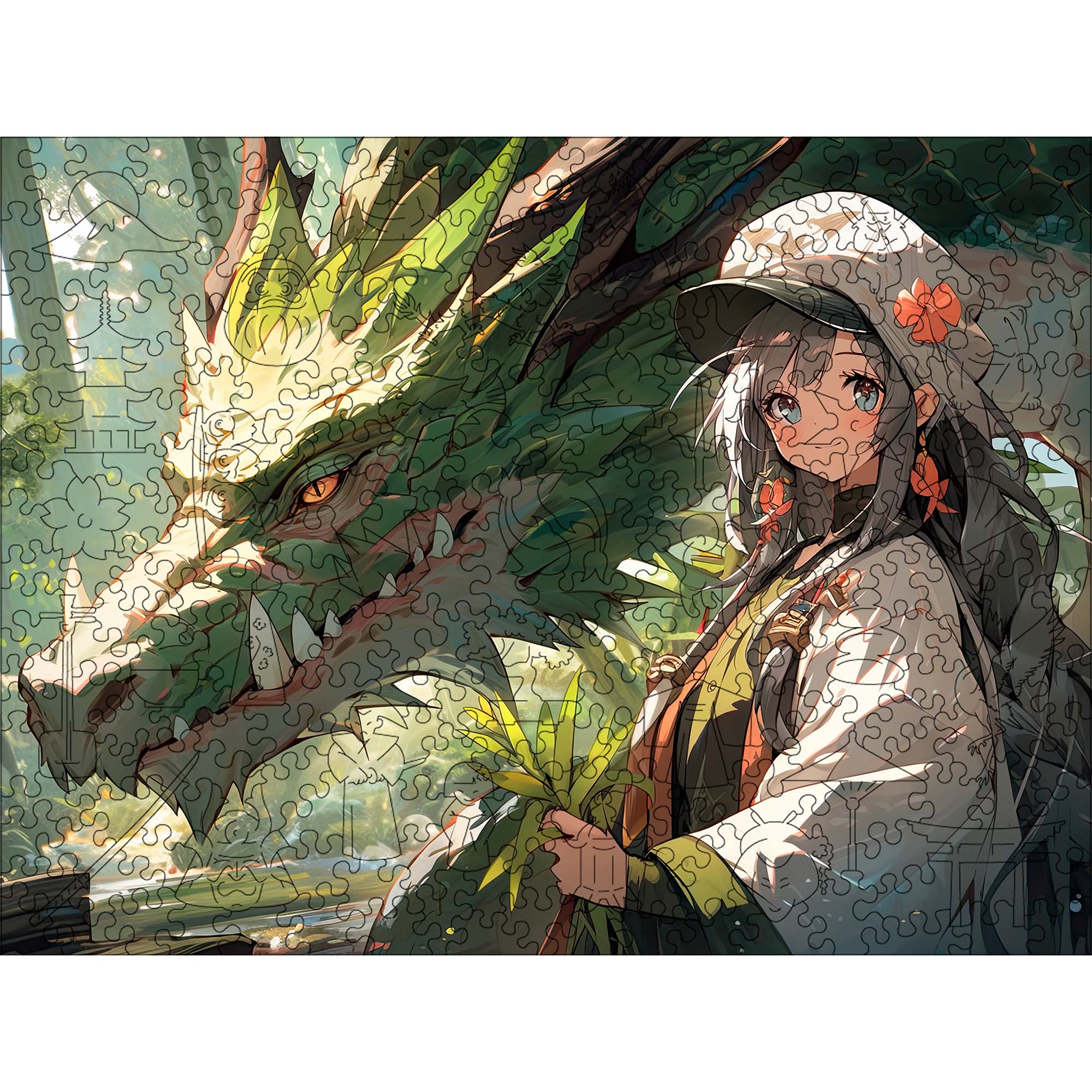 Wooden Jigsaw Puzzle Anime Green Dragon Girl - Woods Story