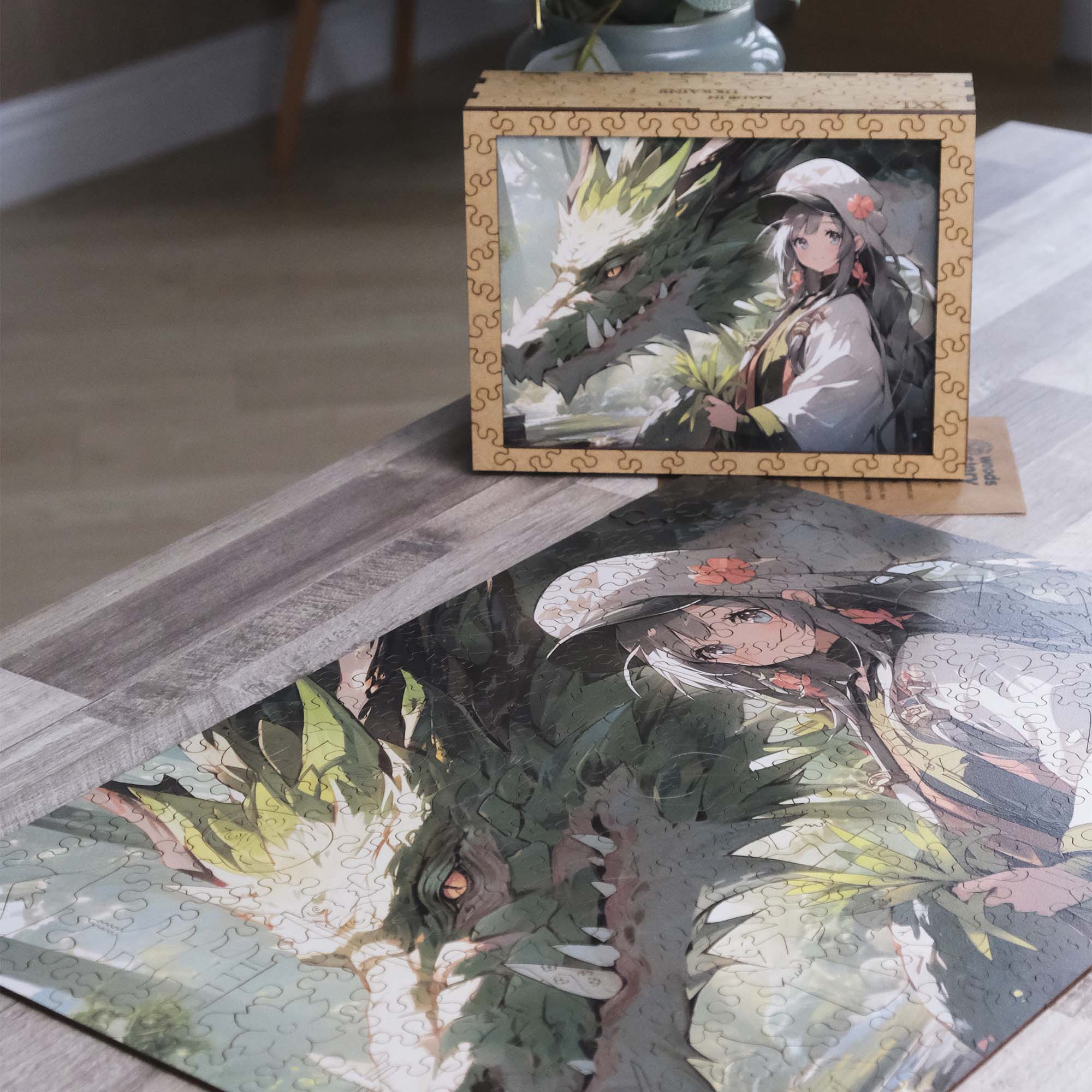 Wooden Jigsaw Puzzle Anime Green Dragon Girl - Woods Story