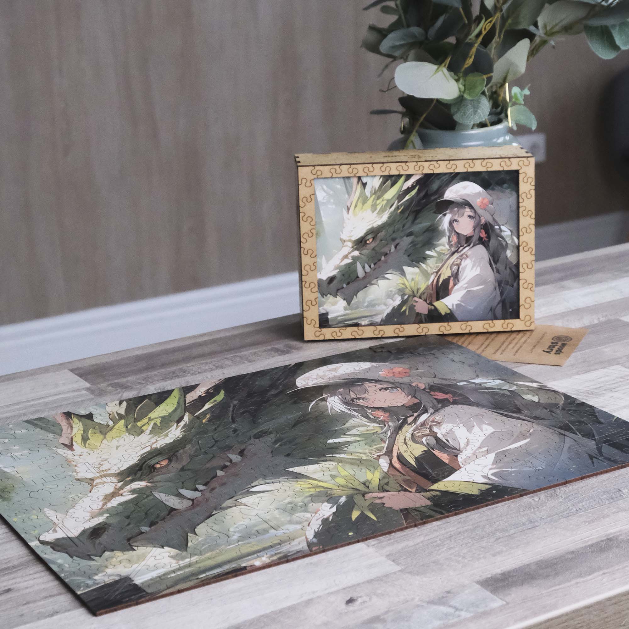 Wooden Jigsaw Puzzle Anime Green Dragon Girl - Woods Story