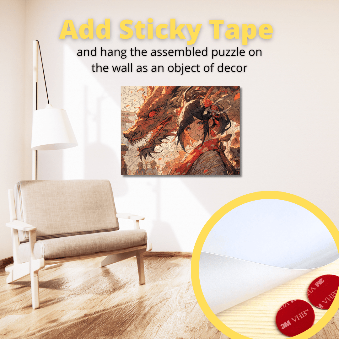 Wooden Jigsaw Puzzle Anime Lady and Red Dragon - Woods Story