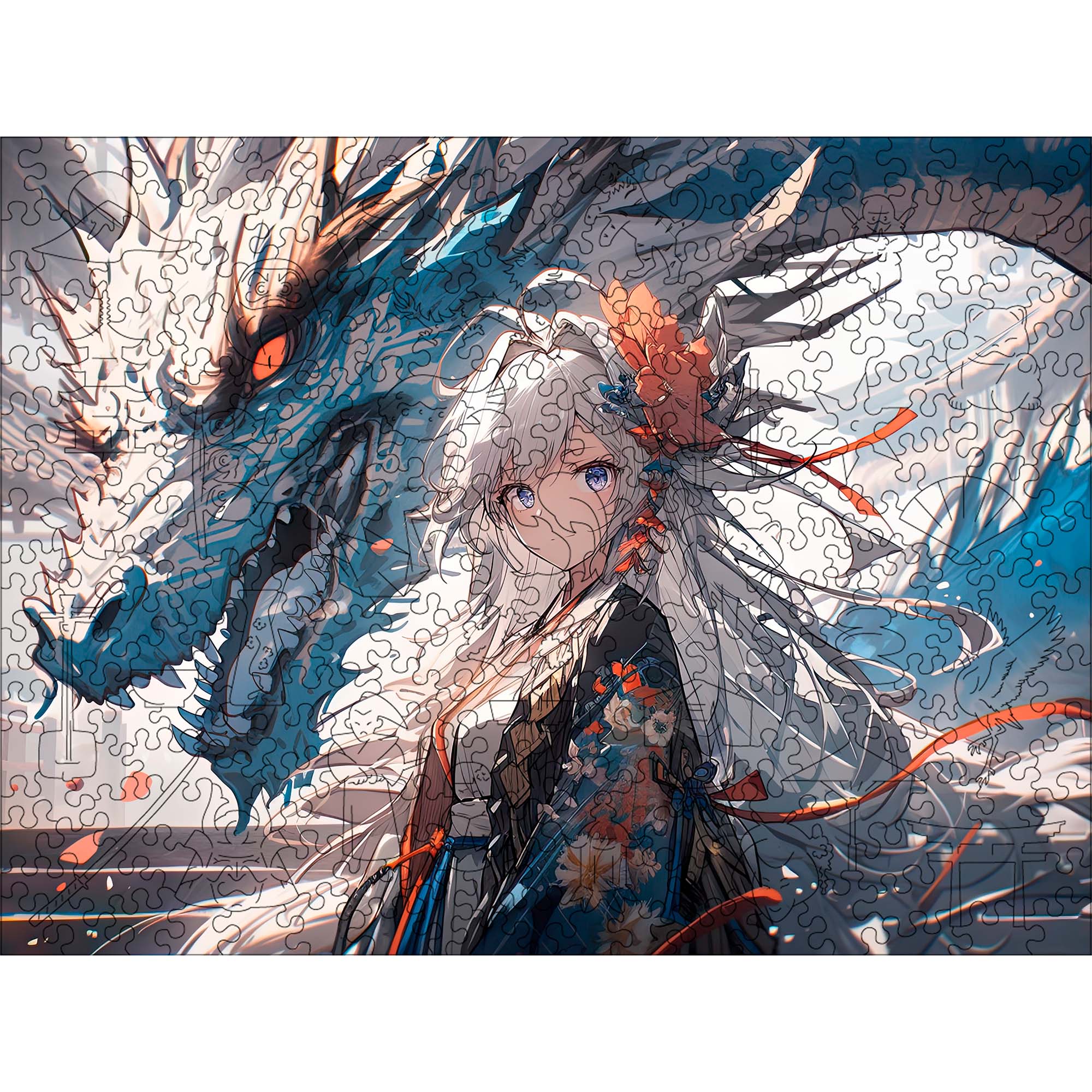 Wooden Jigsaw Puzzle Anime Mystic Maiden with Dragon - Woods Story