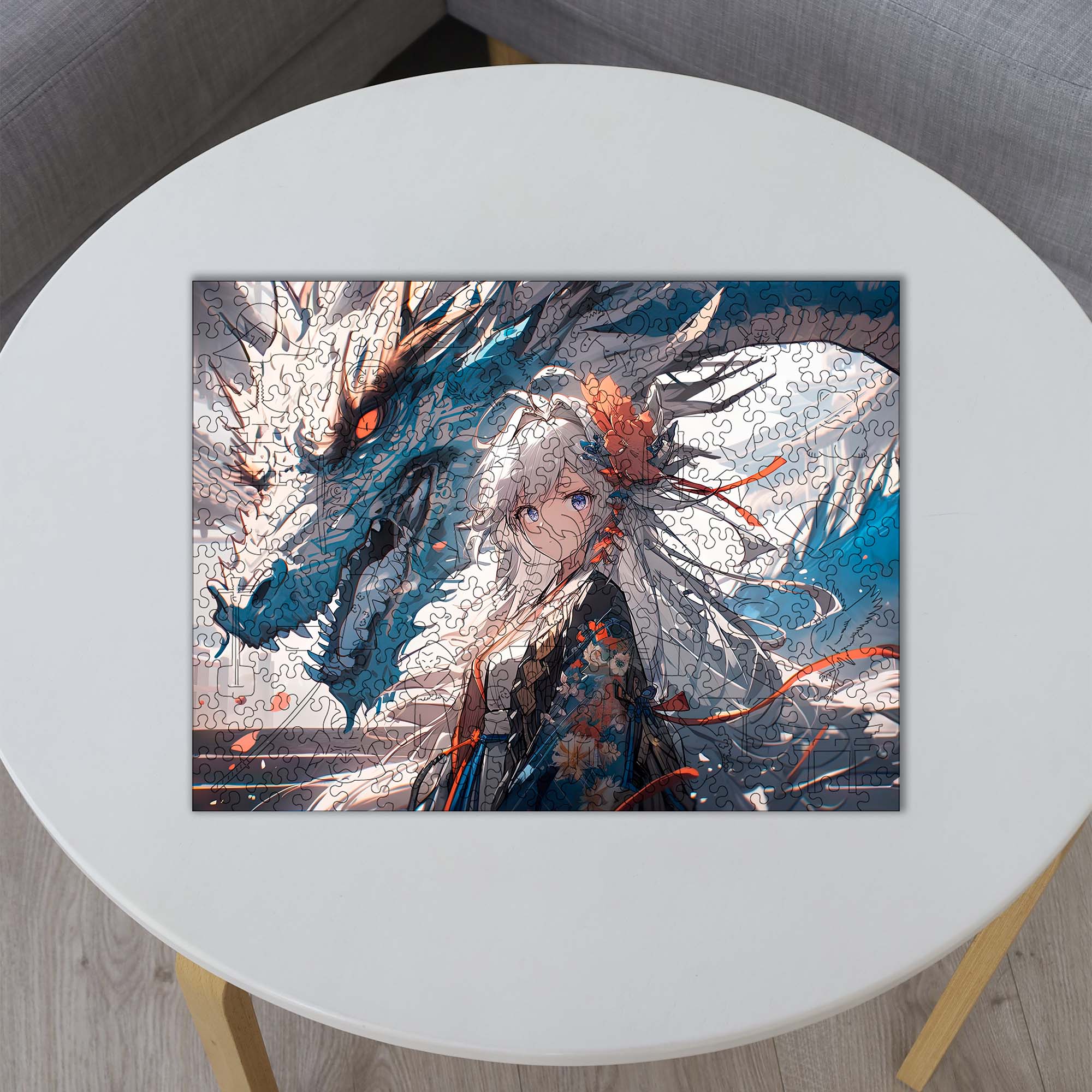 Wooden Jigsaw Puzzle Anime Mystic Maiden with Dragon - Woods Story