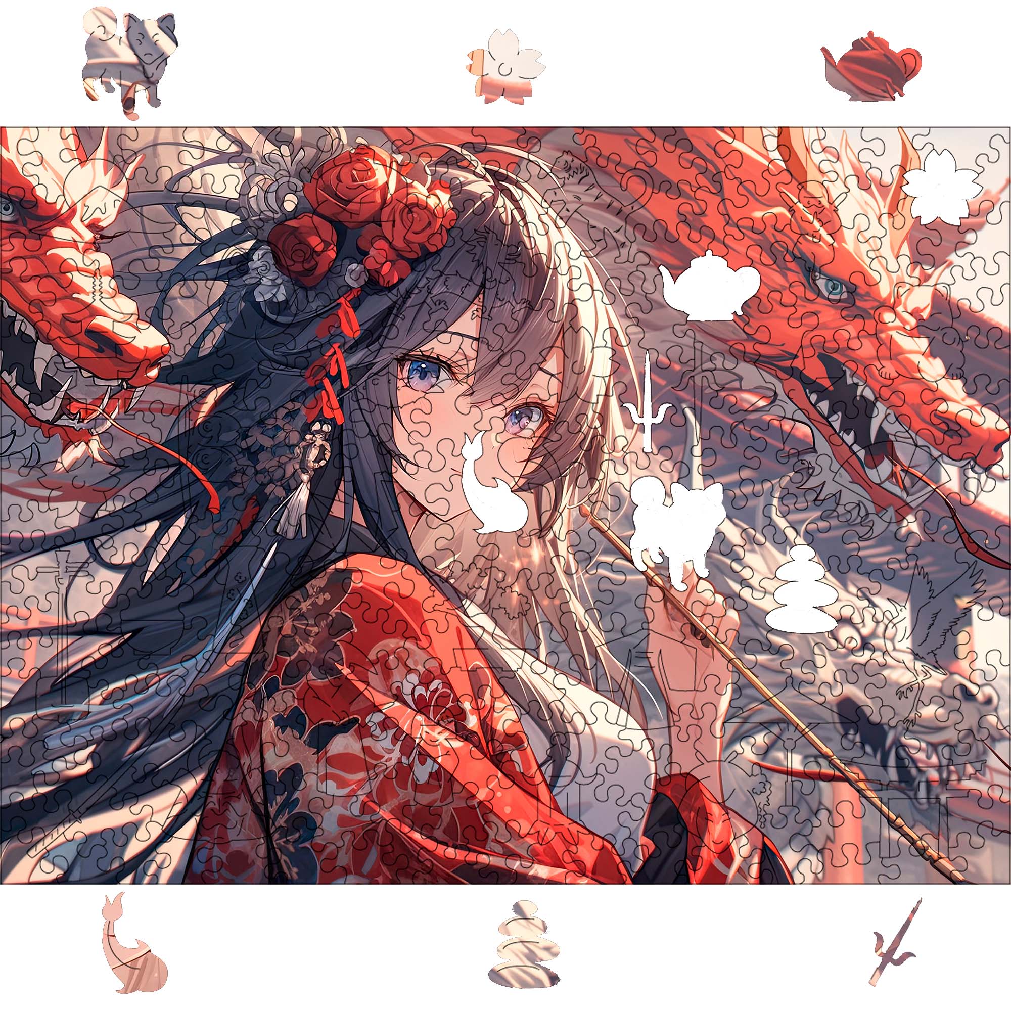 Wooden Jigsaw Puzzle Anime Red Dragon Girl - Woods Story