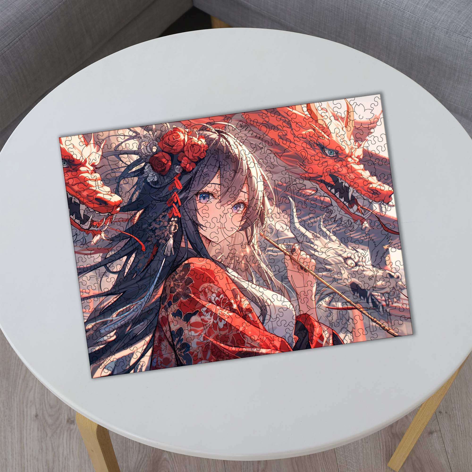 Wooden Jigsaw Puzzle Anime Red Dragon Girl - Woods Story