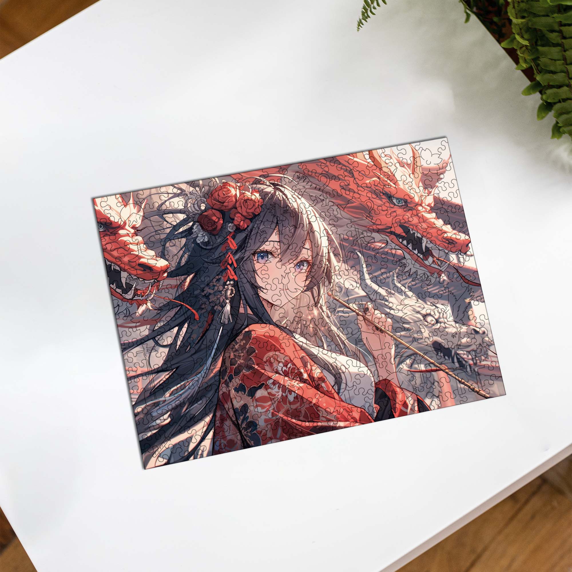 Wooden Jigsaw Puzzle Anime Red Dragon Girl - Woods Story