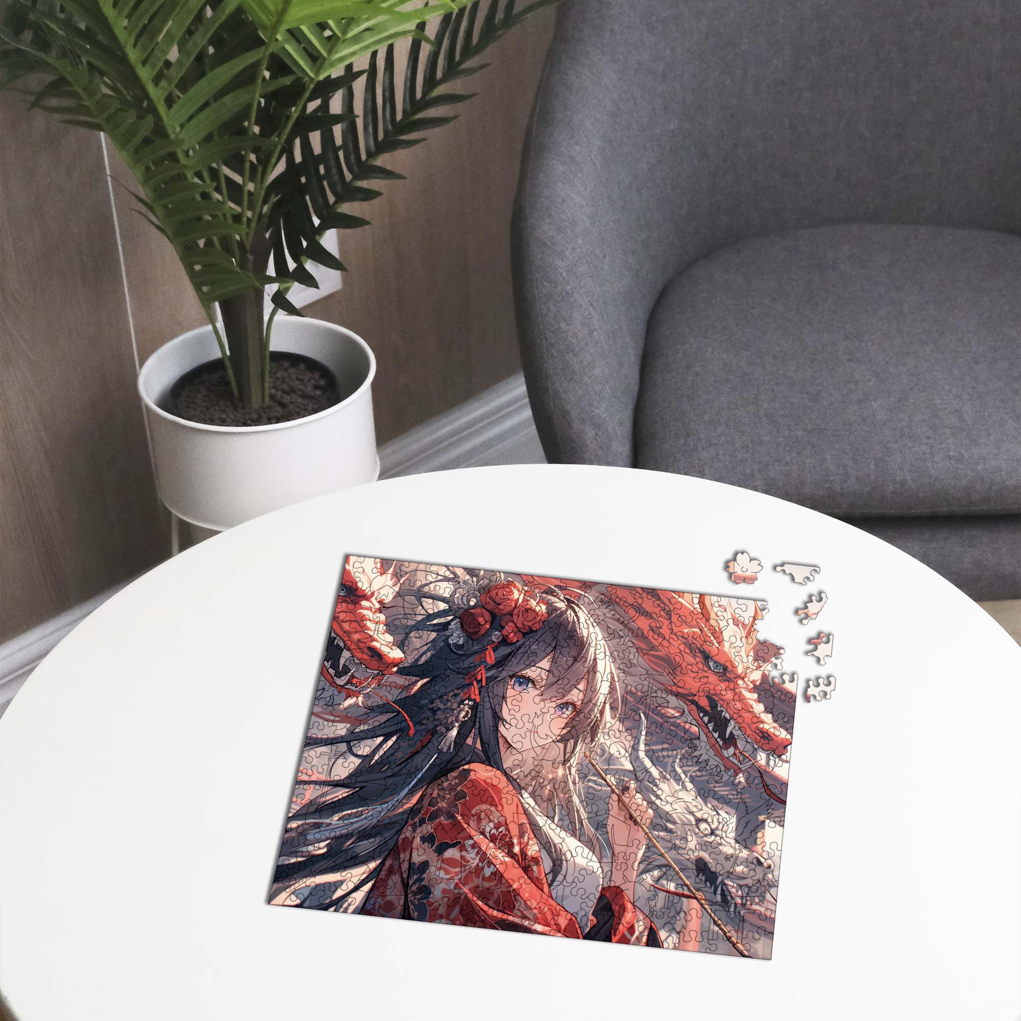 Wooden Jigsaw Puzzle Anime Red Dragon Girl - Woods Story