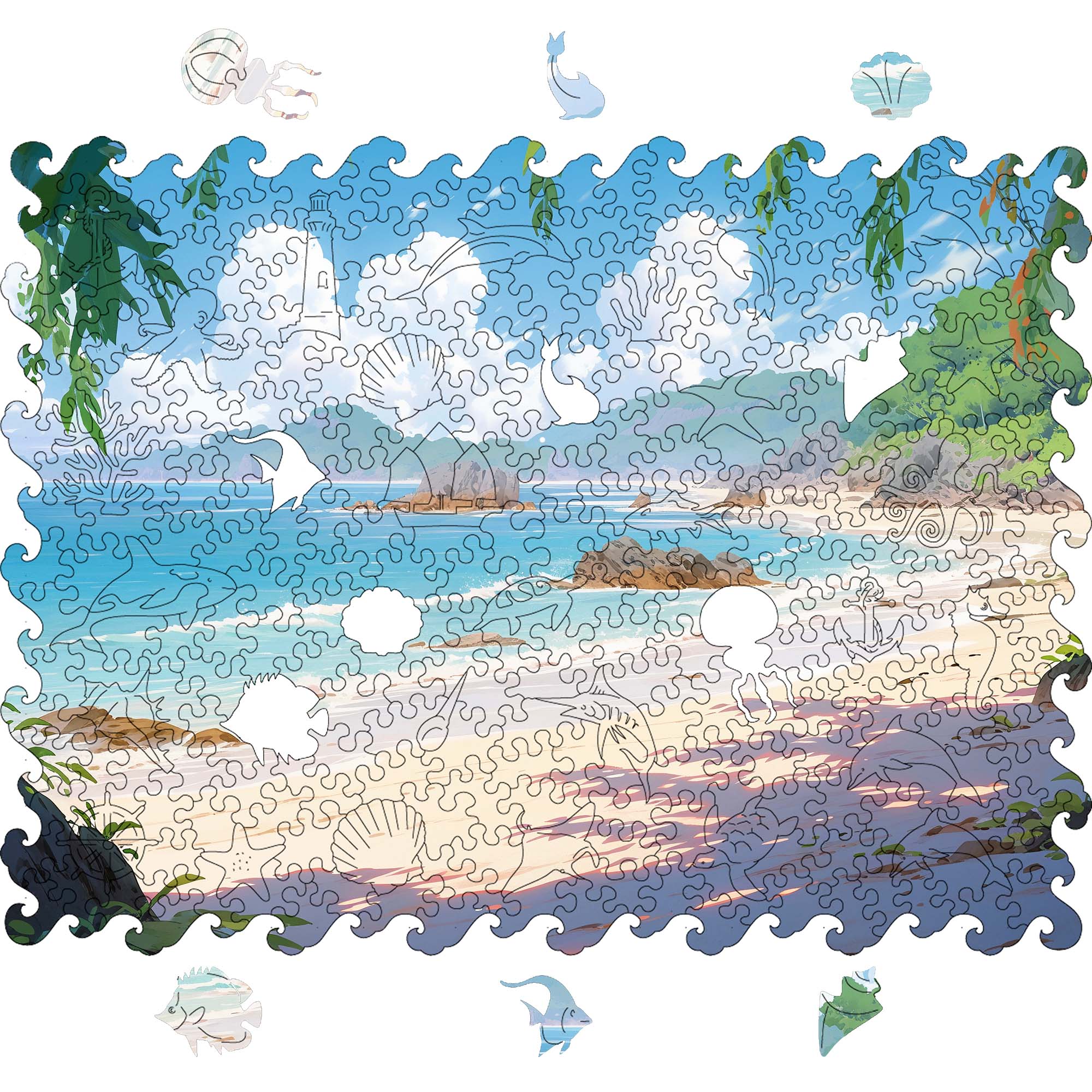 Wooden Jigsaw Puzzle Beautiful sea landscape - Woods Story