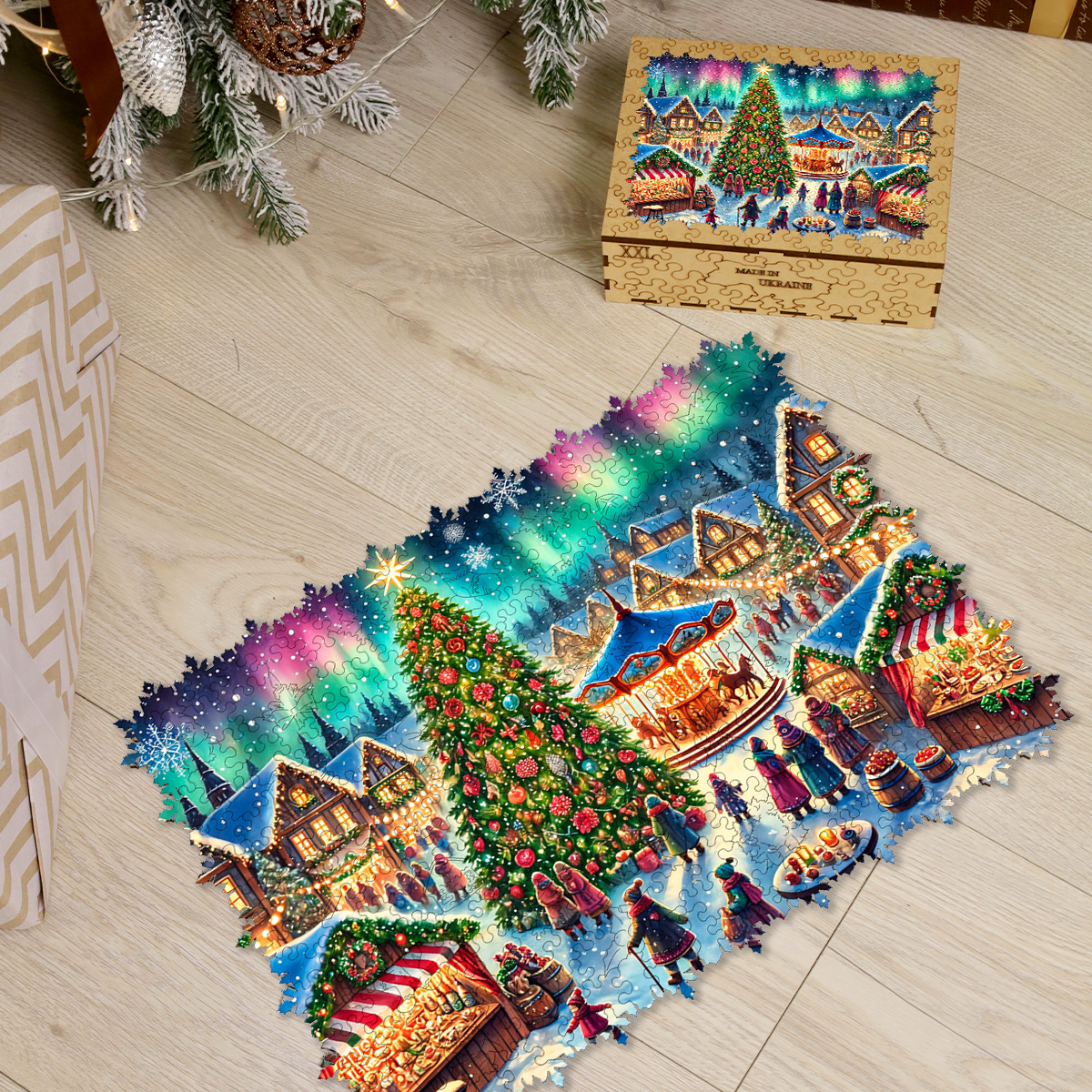 Wooden Jigsaw Puzzle Christmas market • Woods Story - Woods Story