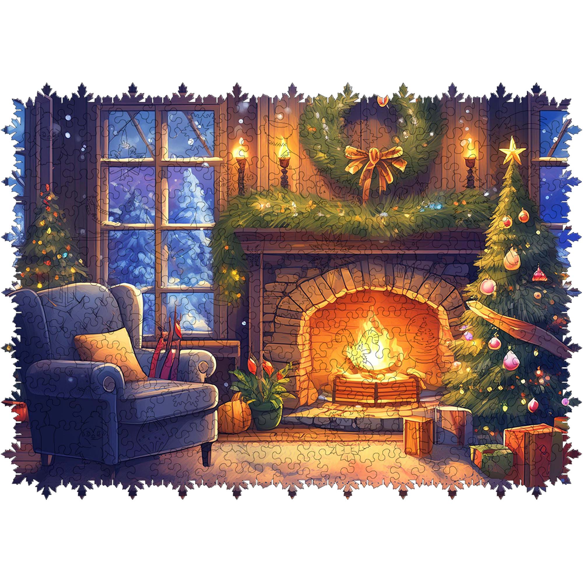 Wooden Jigsaw Puzzle Cozy Near the Fireplace - Woods Story