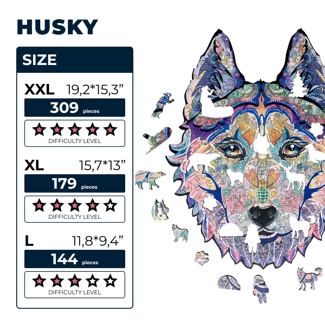 Wooden Jigsaw Puzzle Husky - Woods Story
