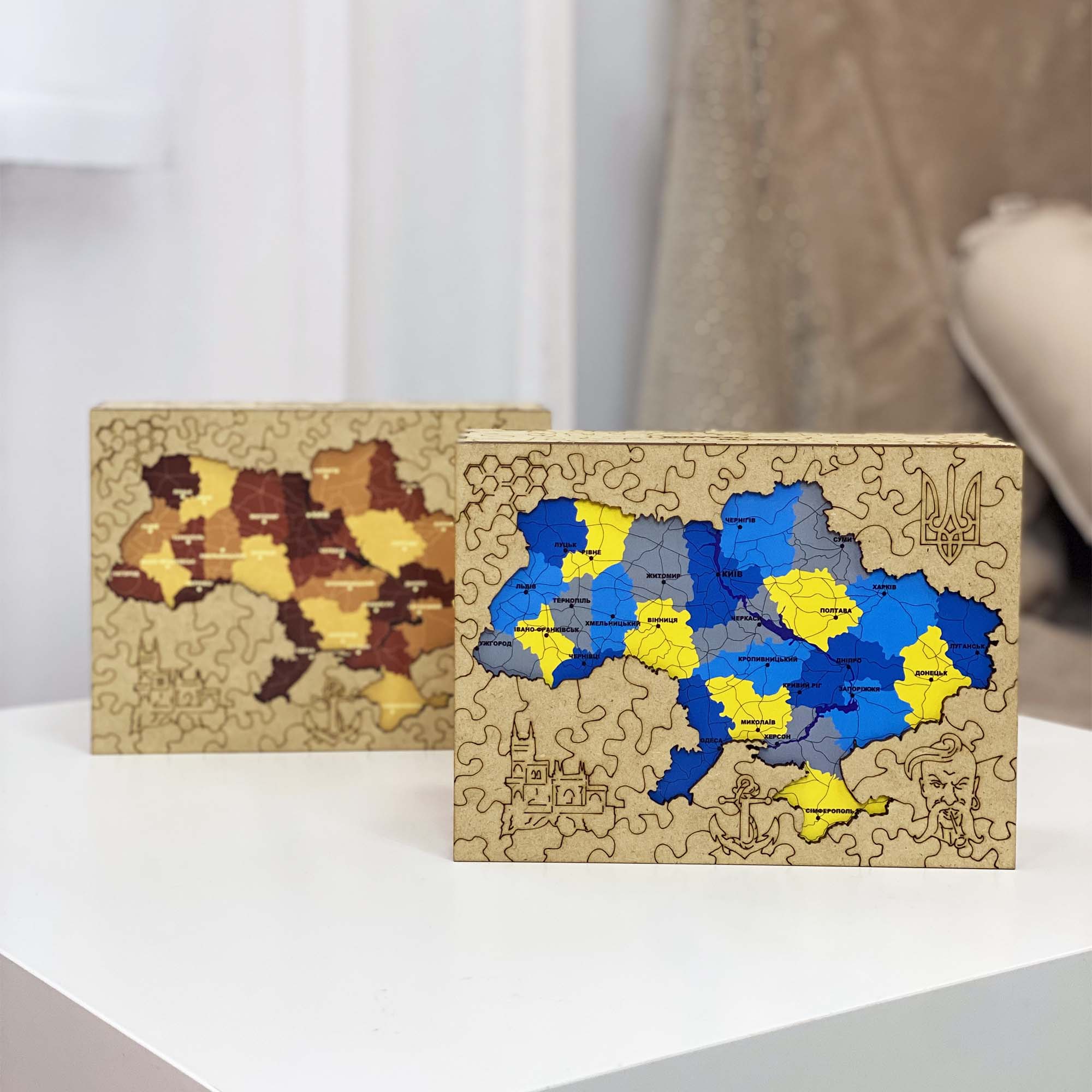 Wooden Jigsaw Puzzle Map Of Ukraine Blue and yellow - Woods Story