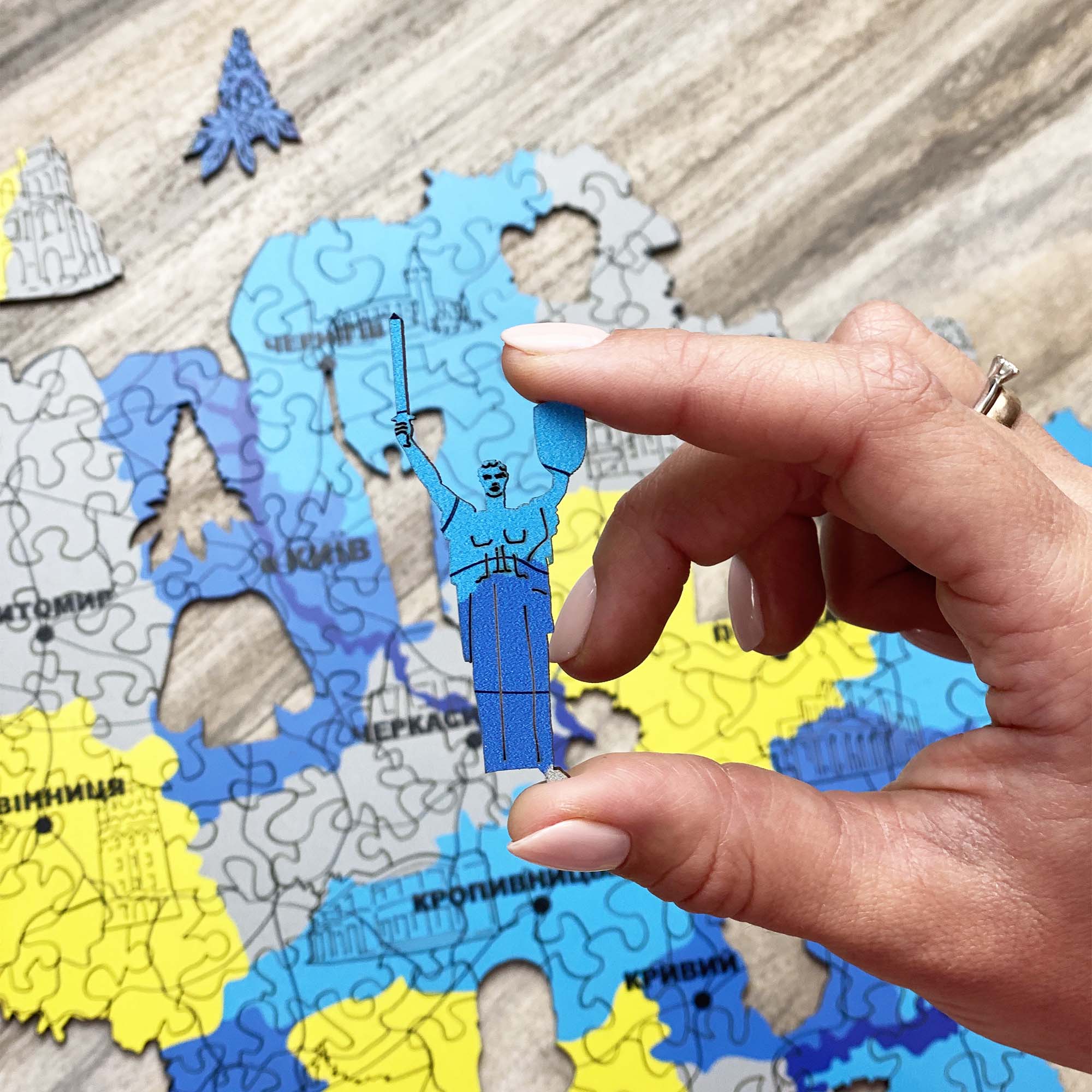 Wooden Jigsaw Puzzle Map Of Ukraine Blue and yellow - Woods Story