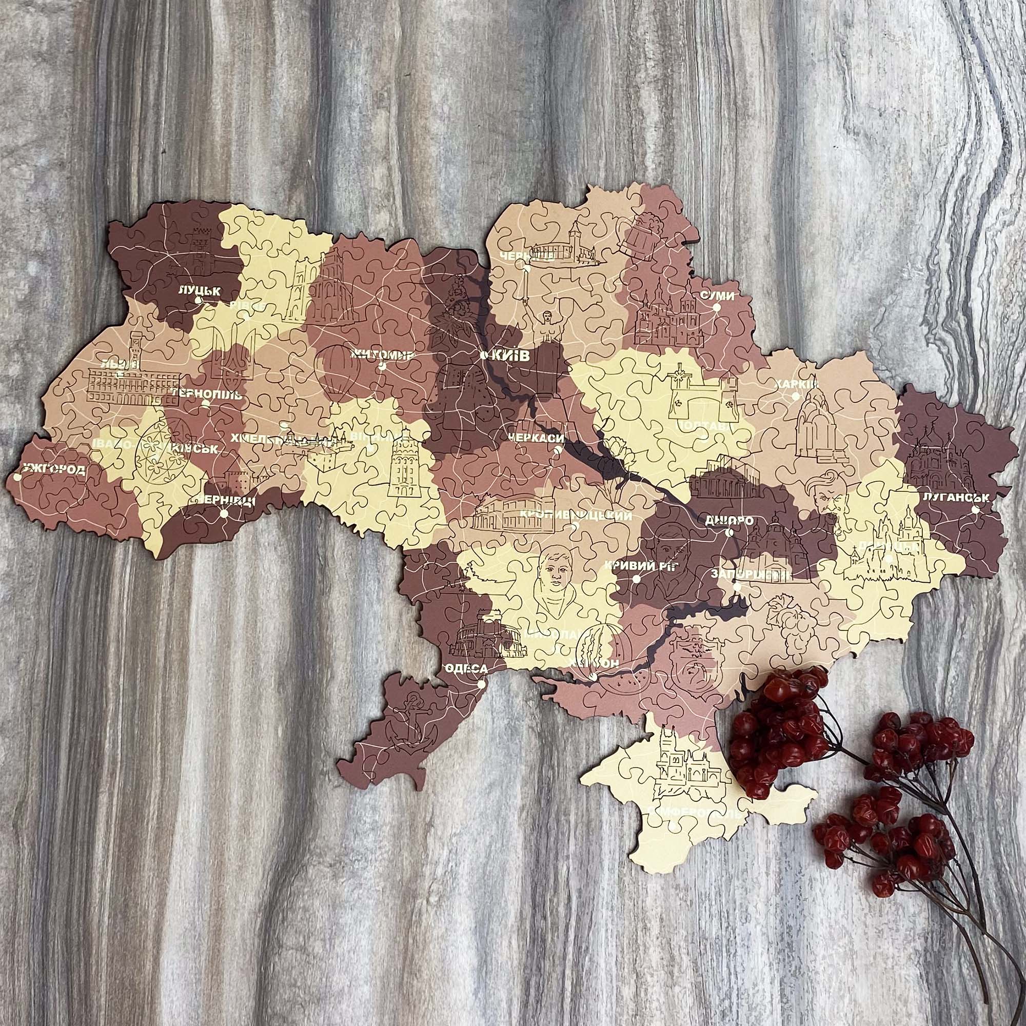 Wooden Jigsaw Puzzle Map Of Ukraine Brown - Woods Story