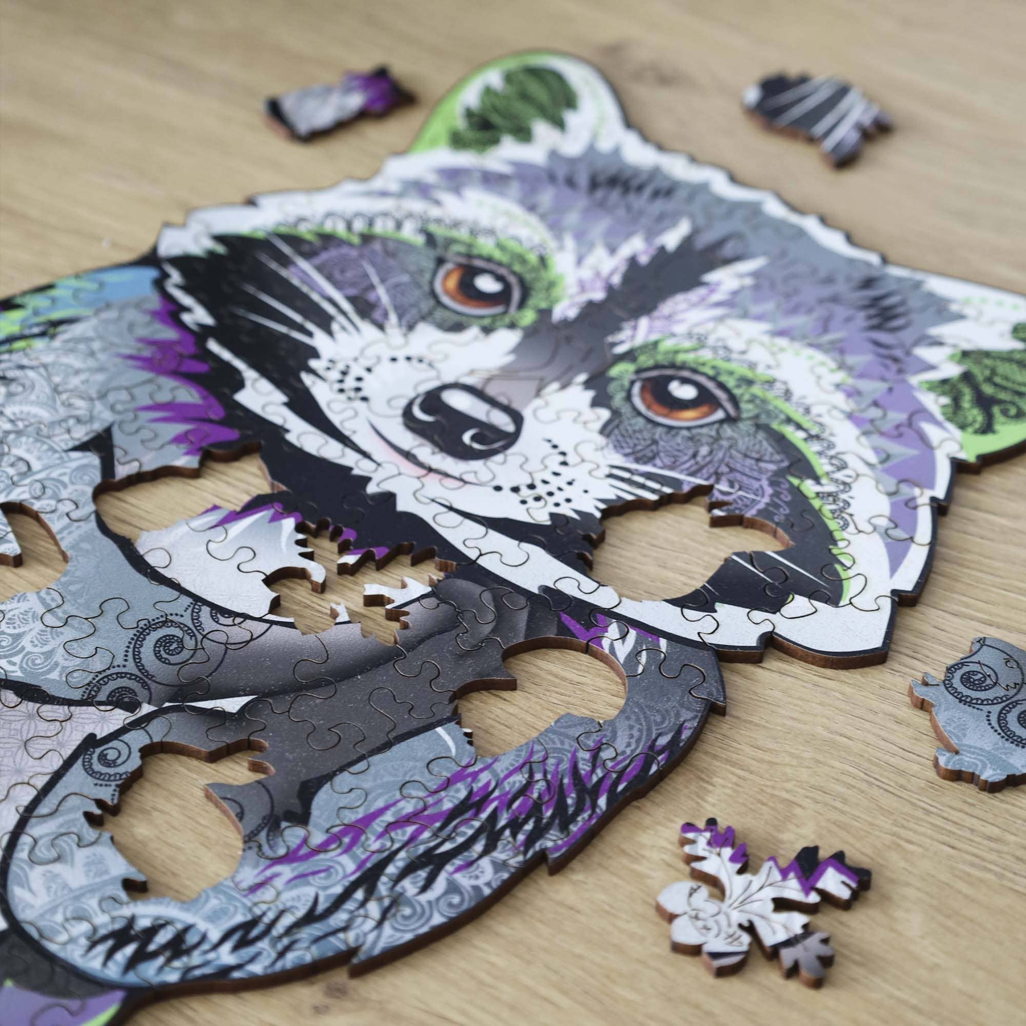 Wooden Jigsaw Puzzle Raccoon - Woods Story