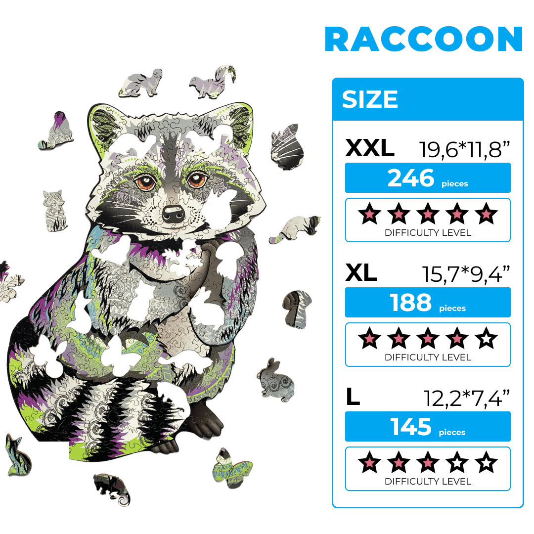Wooden Jigsaw Puzzle Raccoon - Woods Story