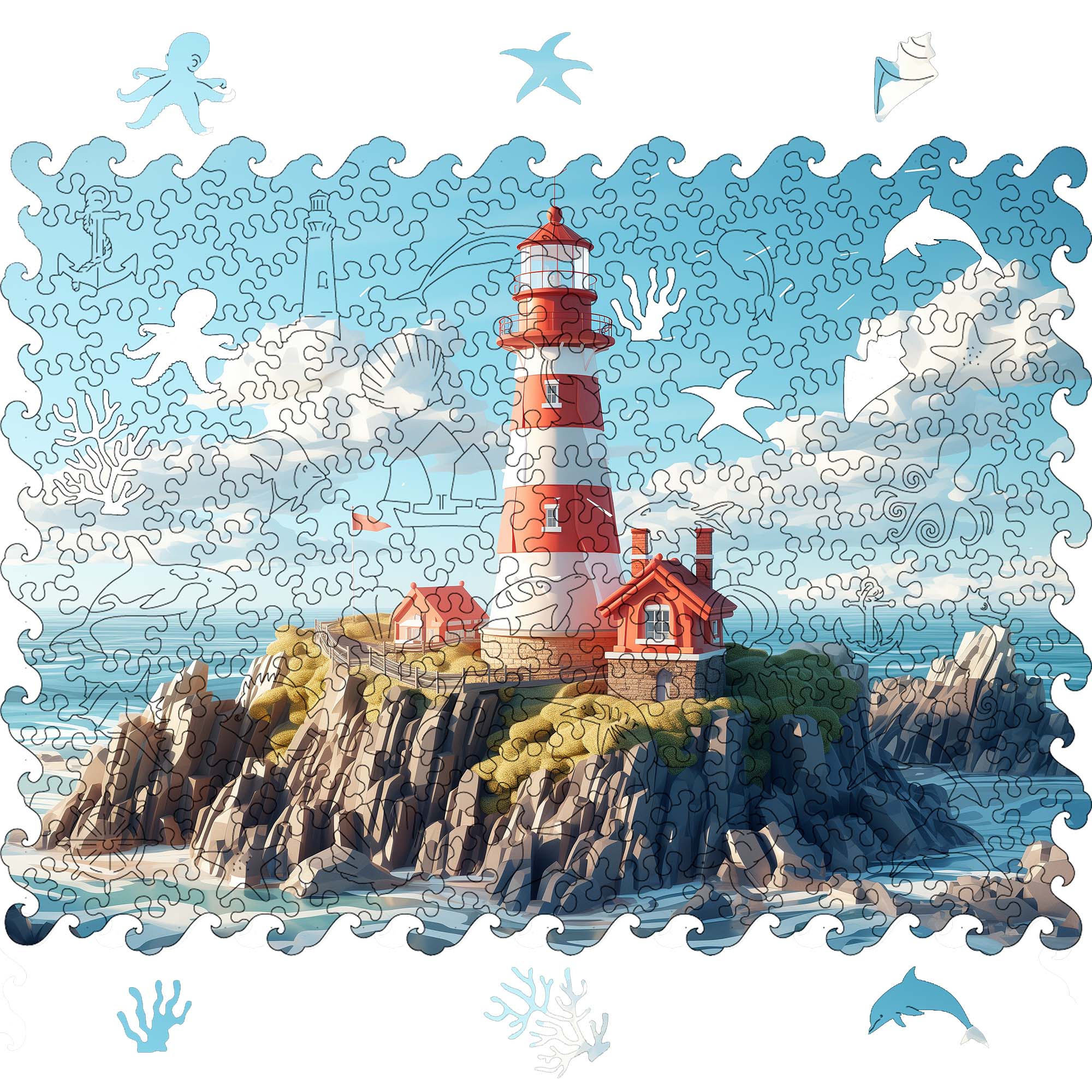Wooden Jigsaw Puzzle Sea Lighthouse - Woods Story