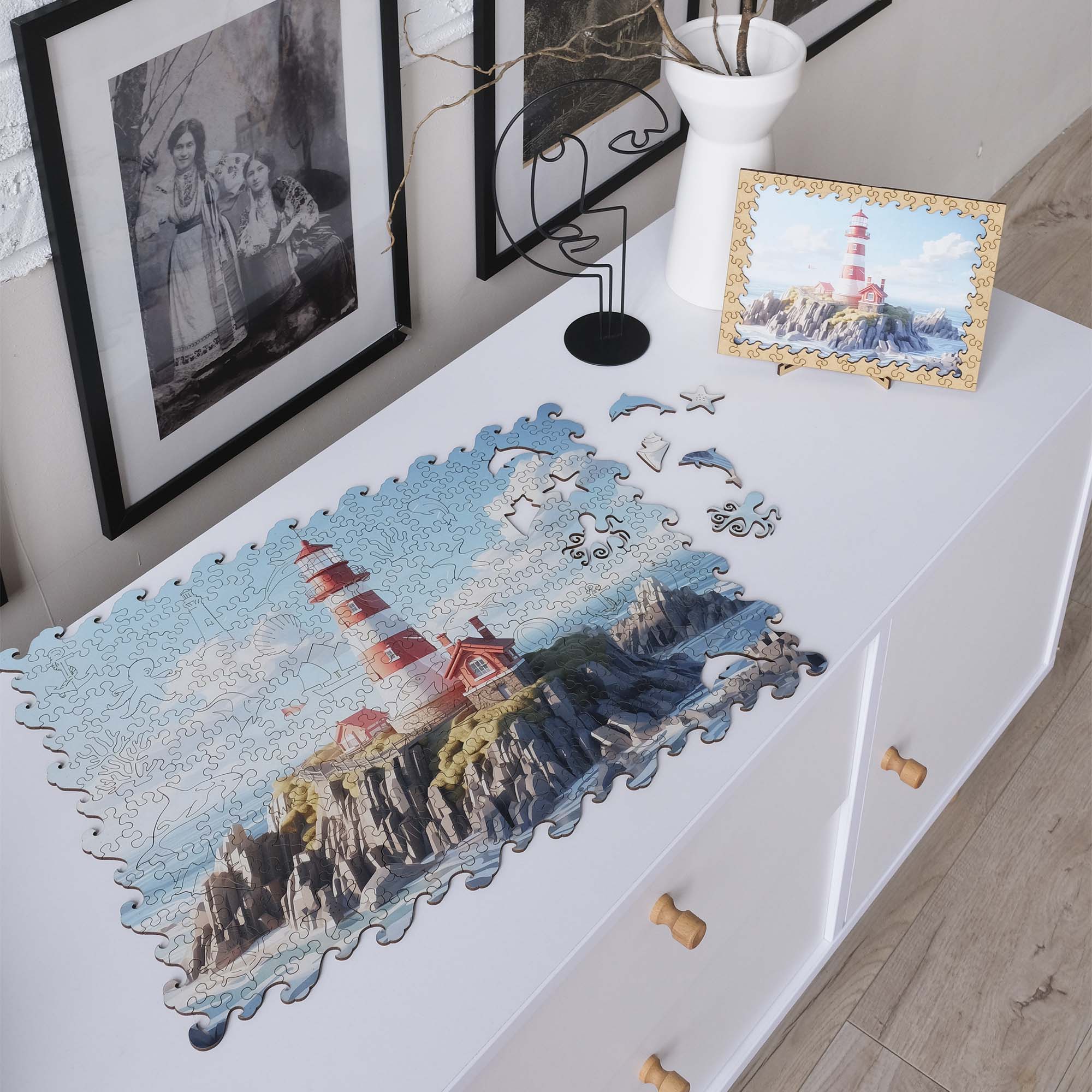 Wooden Jigsaw Puzzle Sea Lighthouse - Woods Story