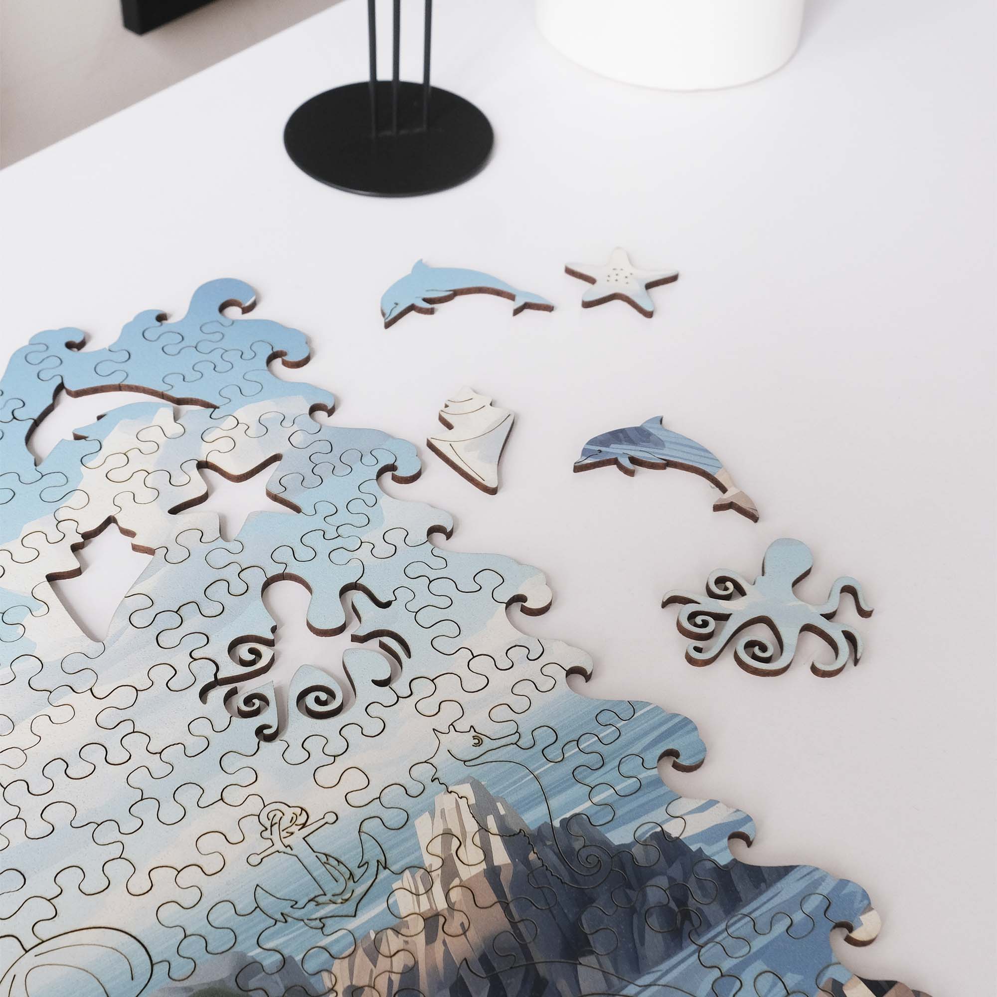 Wooden Jigsaw Puzzle Sea Lighthouse - Woods Story