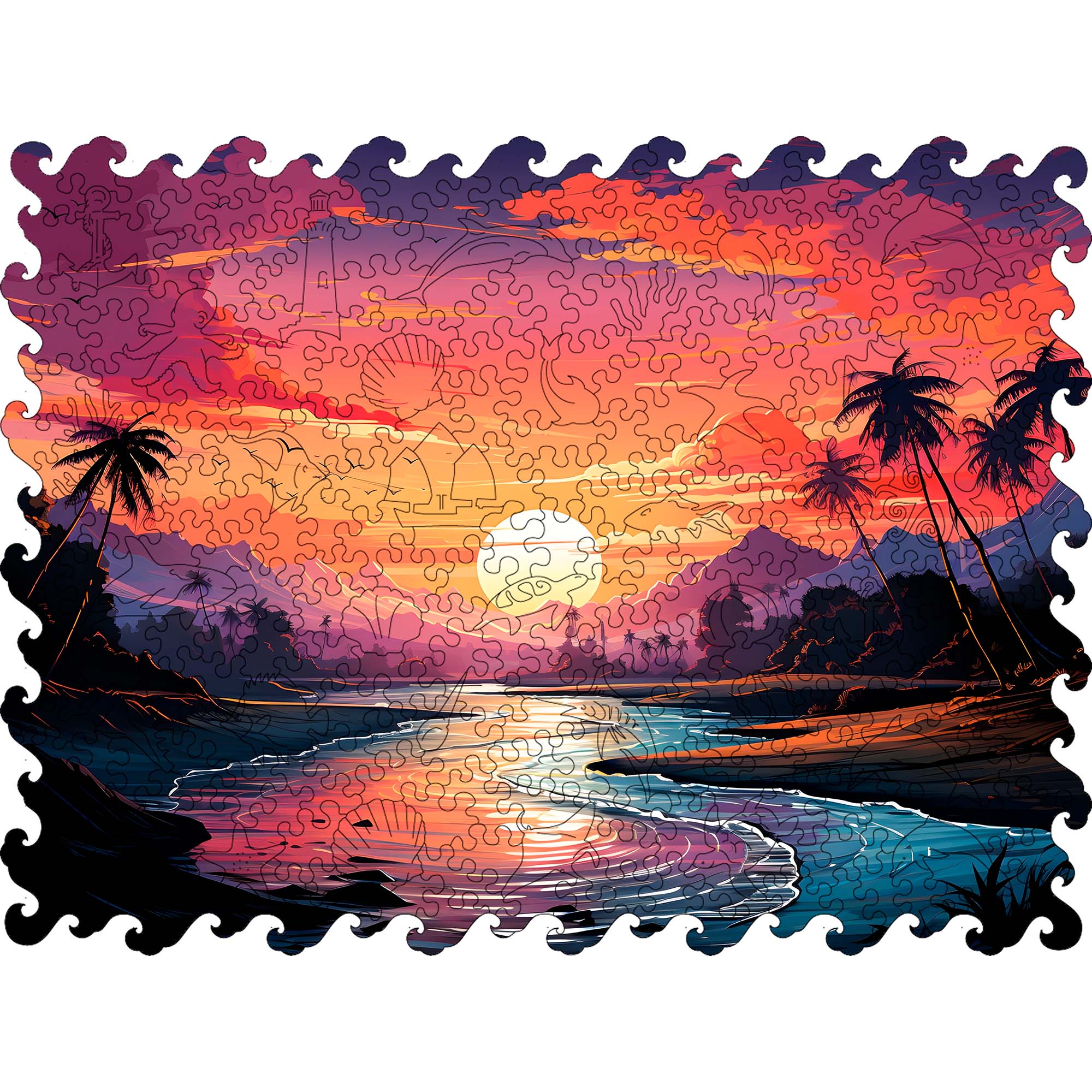 Wooden Jigsaw Puzzle Sea sunset - Woods Story