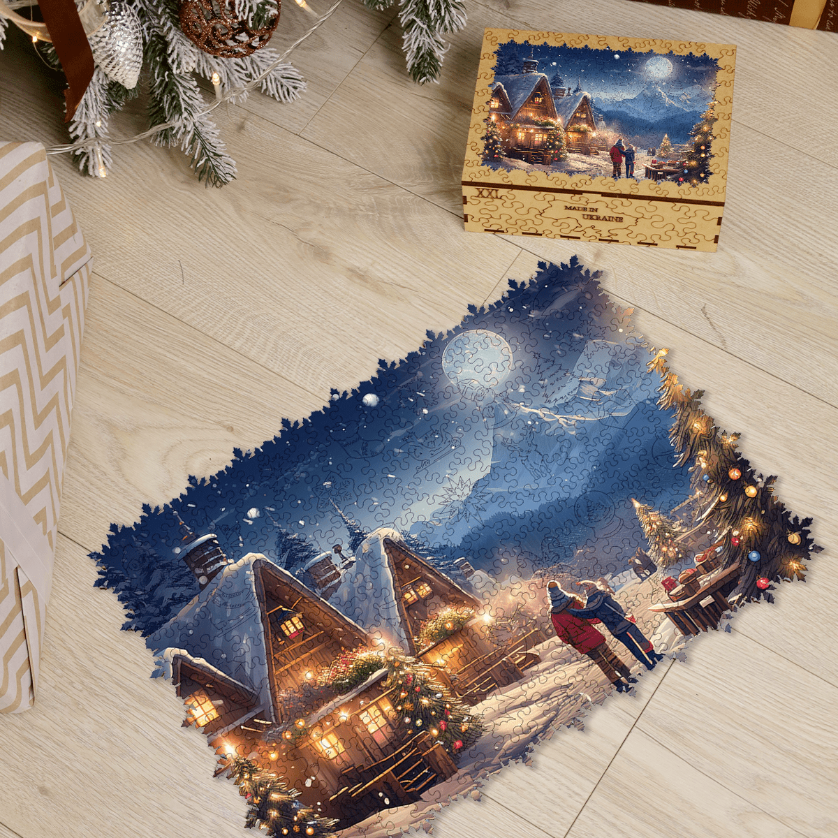 Wooden Jigsaw Puzzle Winter Night - Woods Story